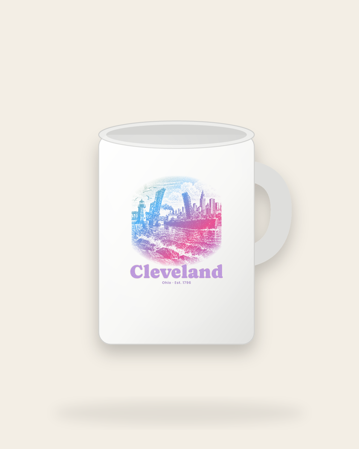 Cleveland Harbor Freighter Ceramic Mug 15oz in White