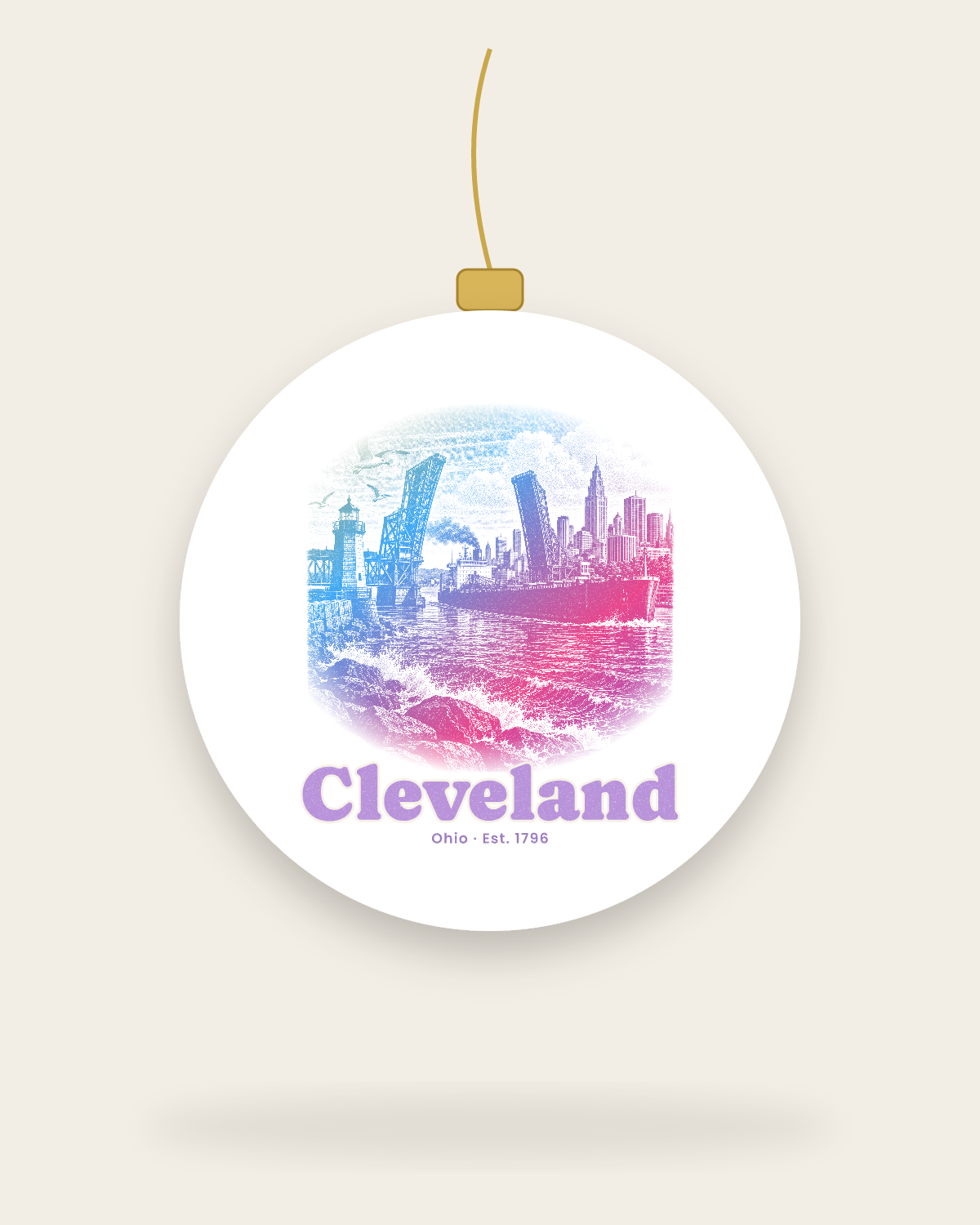 Cleveland Harbor Freighter Ceramic Ornament in White