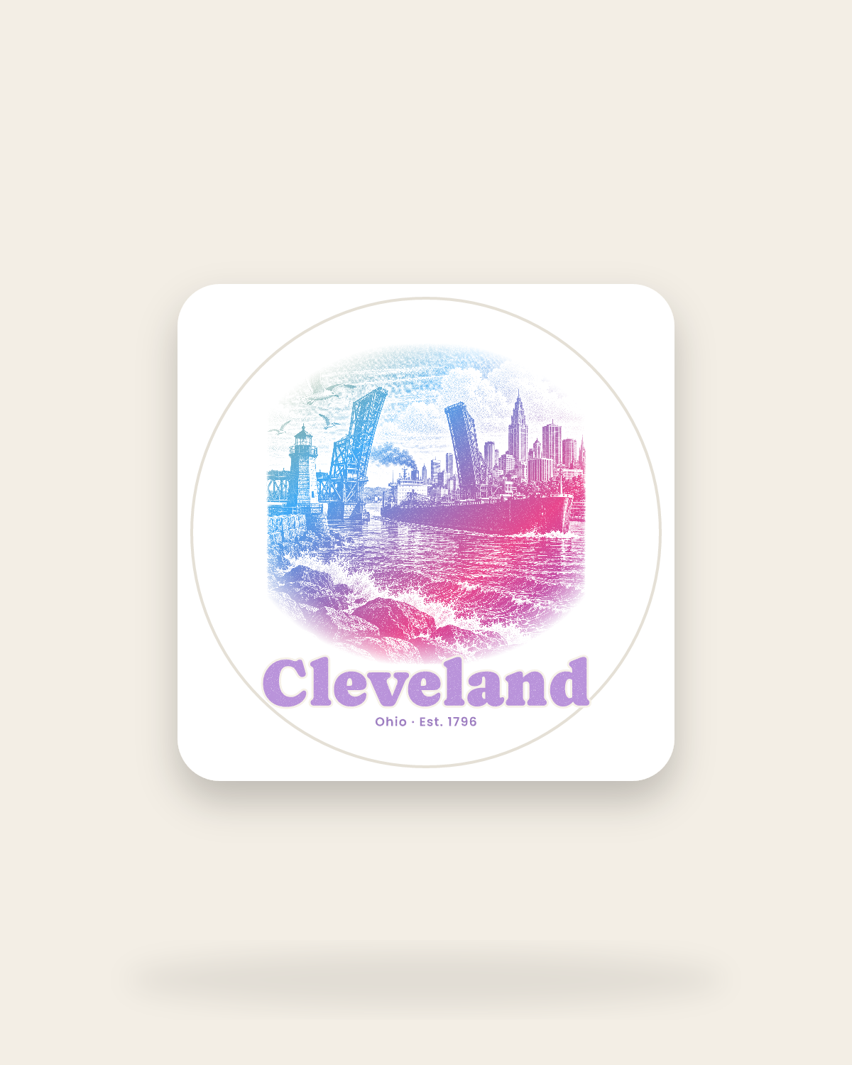 Cleveland Harbor Freighter Kiss-Cut Sticker in White