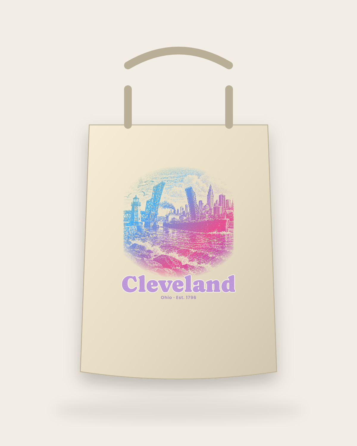 Cleveland Harbor Freighter Canvas Tote in Beige