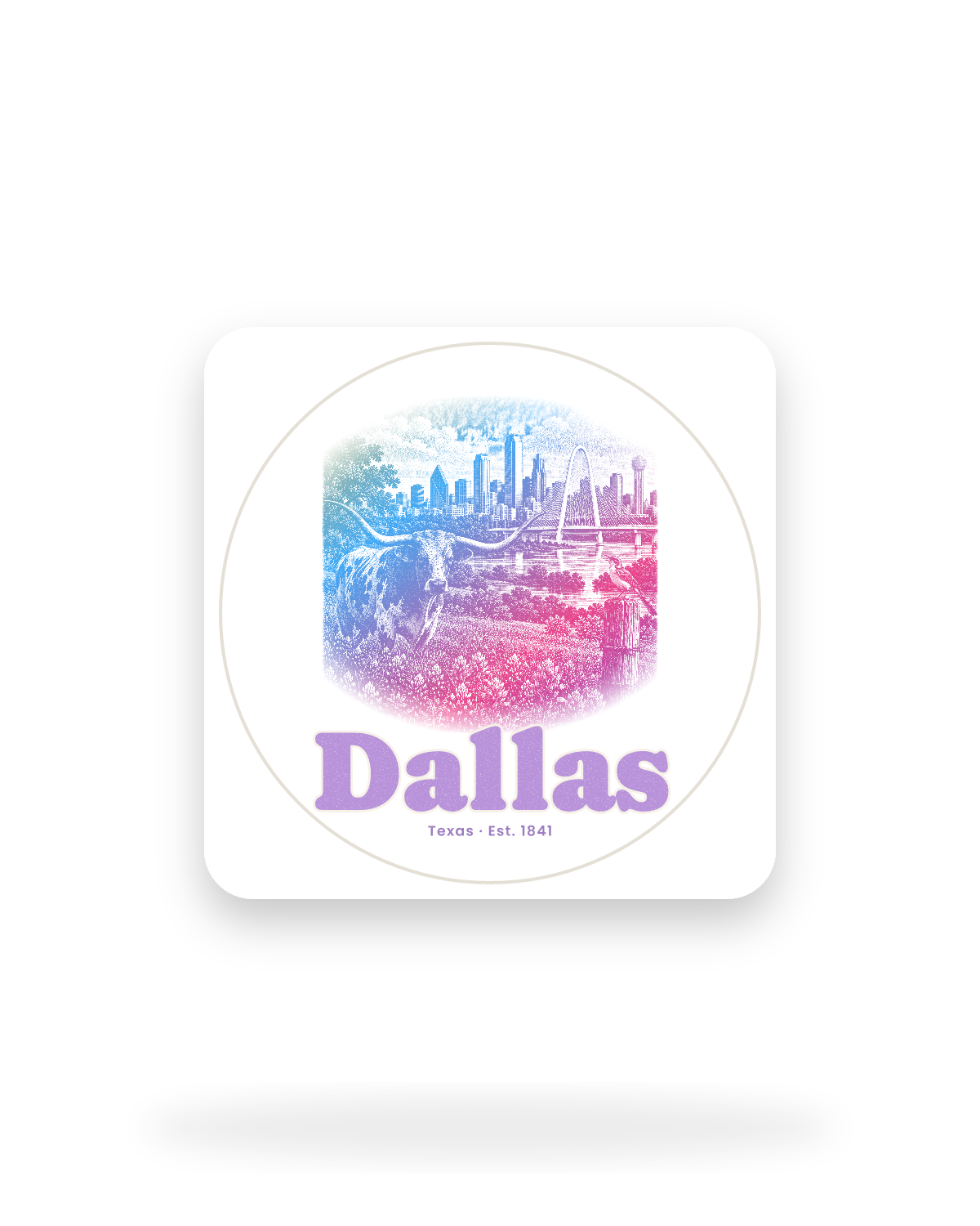 Dallas Bluebonnet Longhorn Kiss-Cut Sticker in White