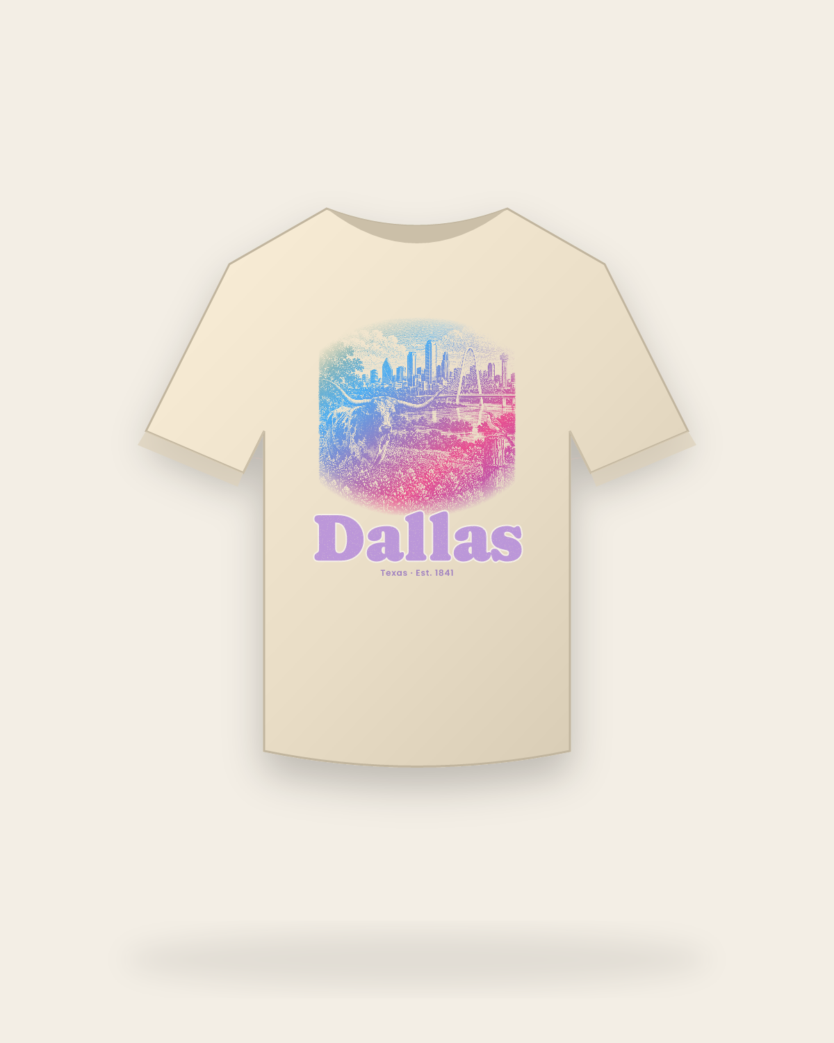 Dallas, TX Bluebonnet Longhorn Classic Tee in Natural