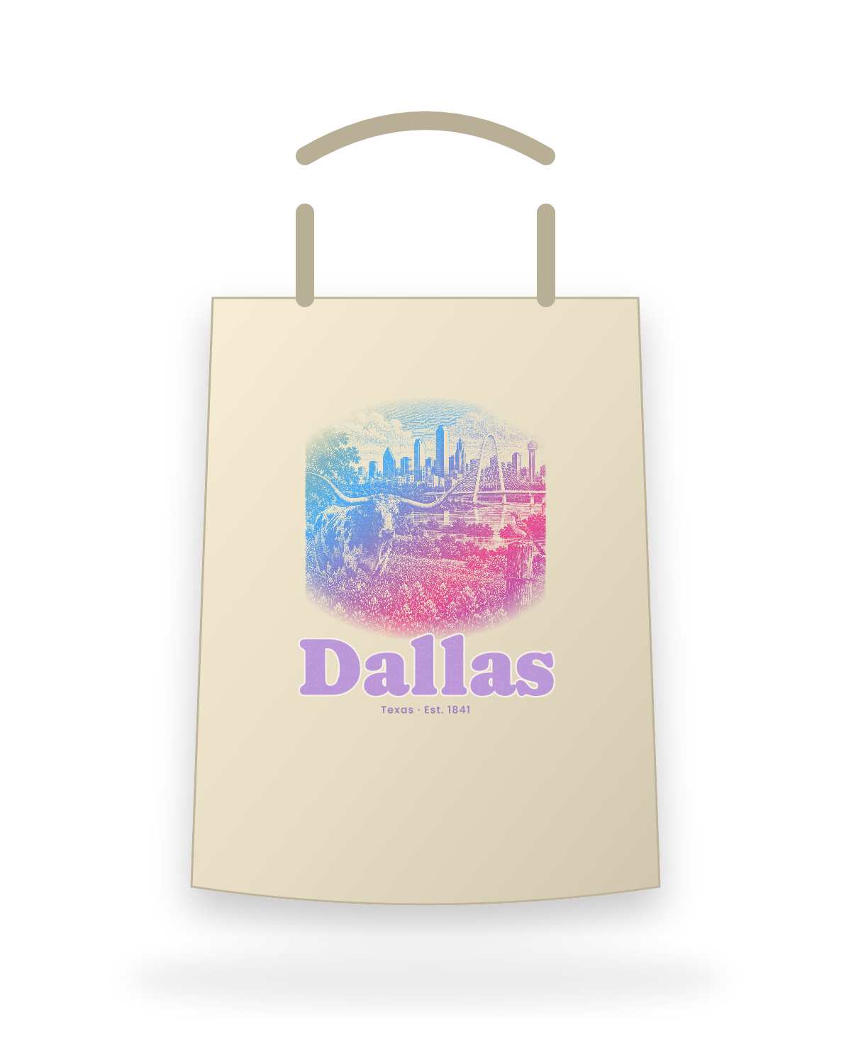 Dallas Bluebonnet Longhorn Canvas Tote in Beige