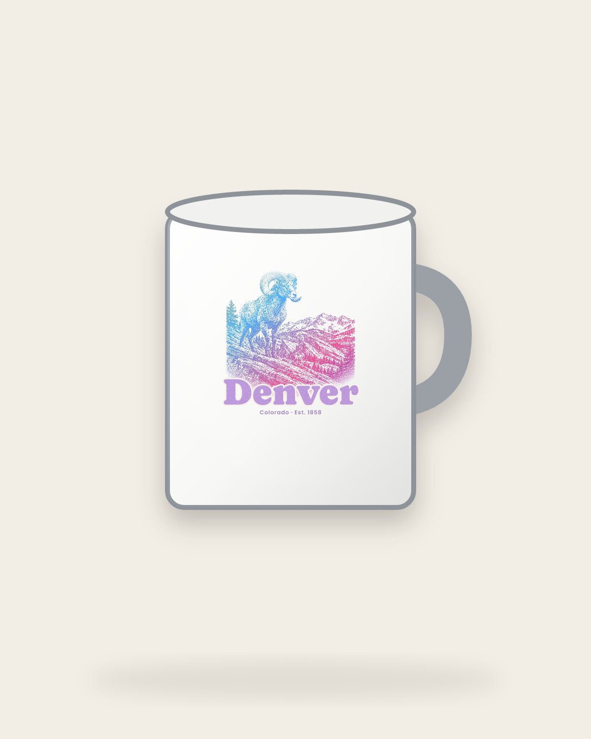 Denver Bighorn Ram Enamel Camp Mug in White