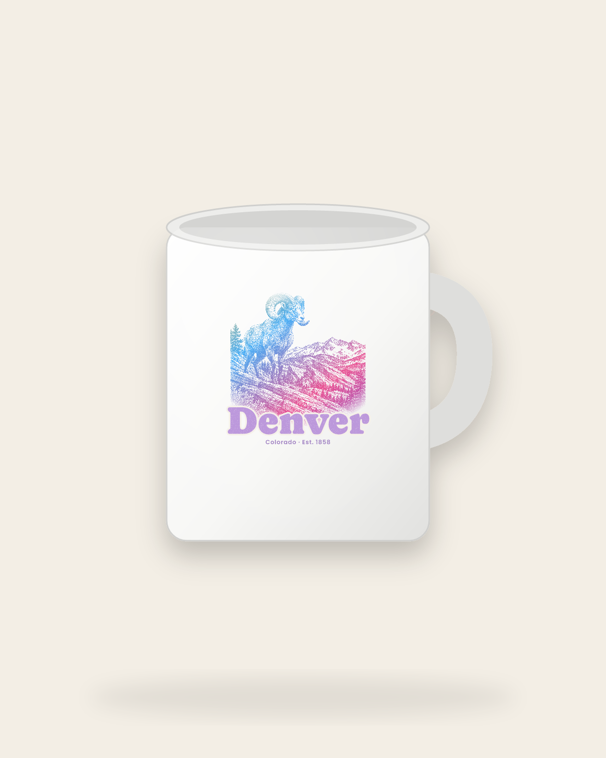 Denver Bighorn Ram Ceramic Mug 11oz in White