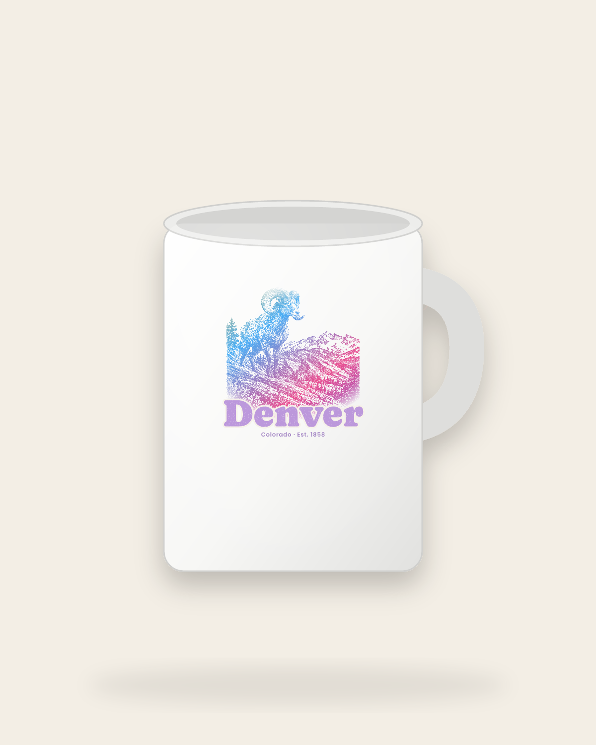 Denver Bighorn Ram Ceramic Mug 15oz in White