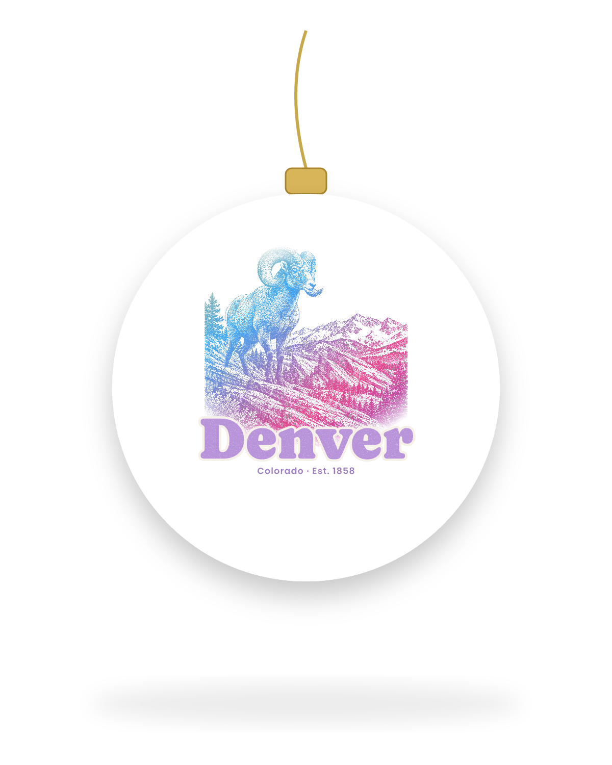 Denver Bighorn Ram Ceramic Ornament in White