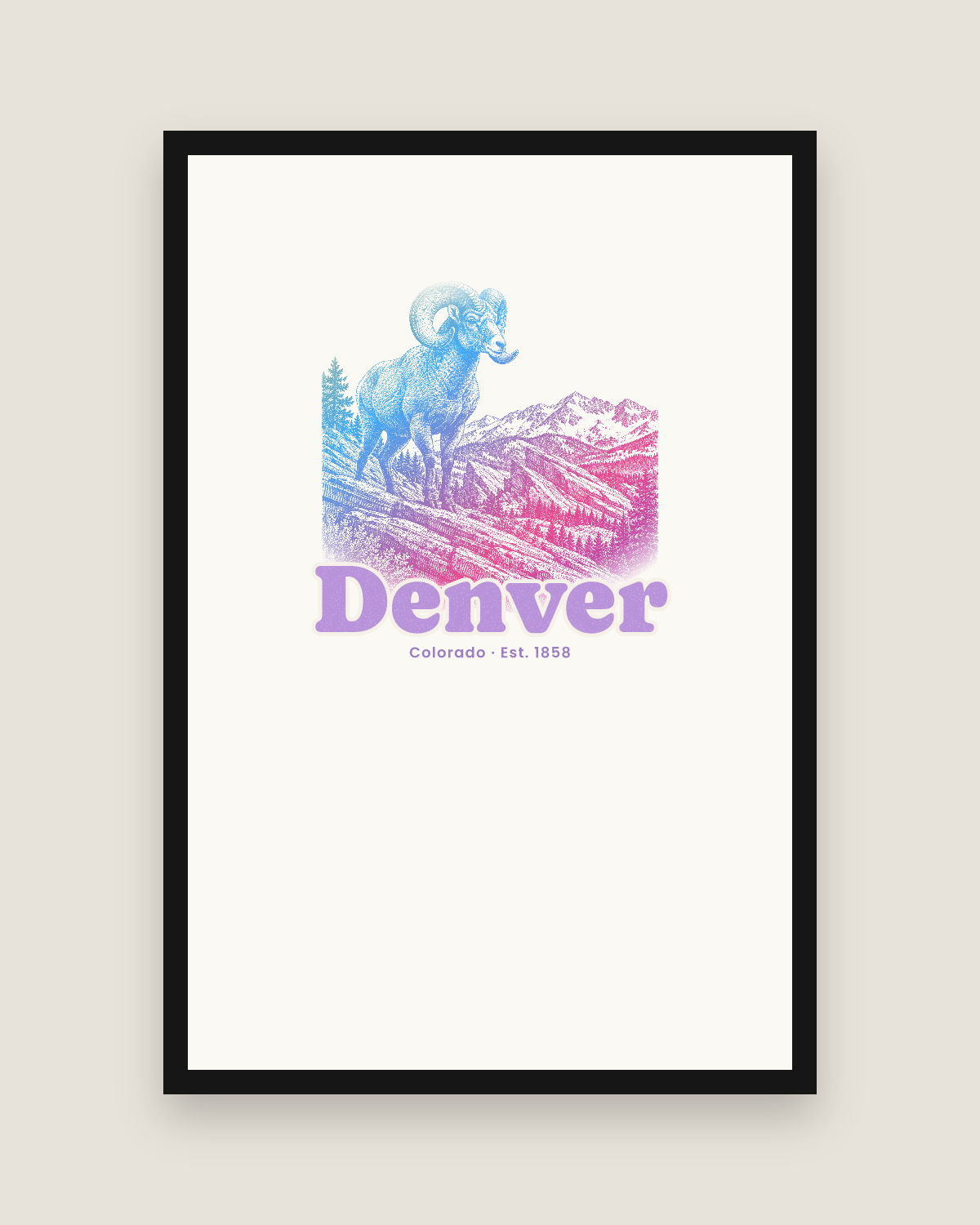 Denver Bighorn Ram Matte Poster in White