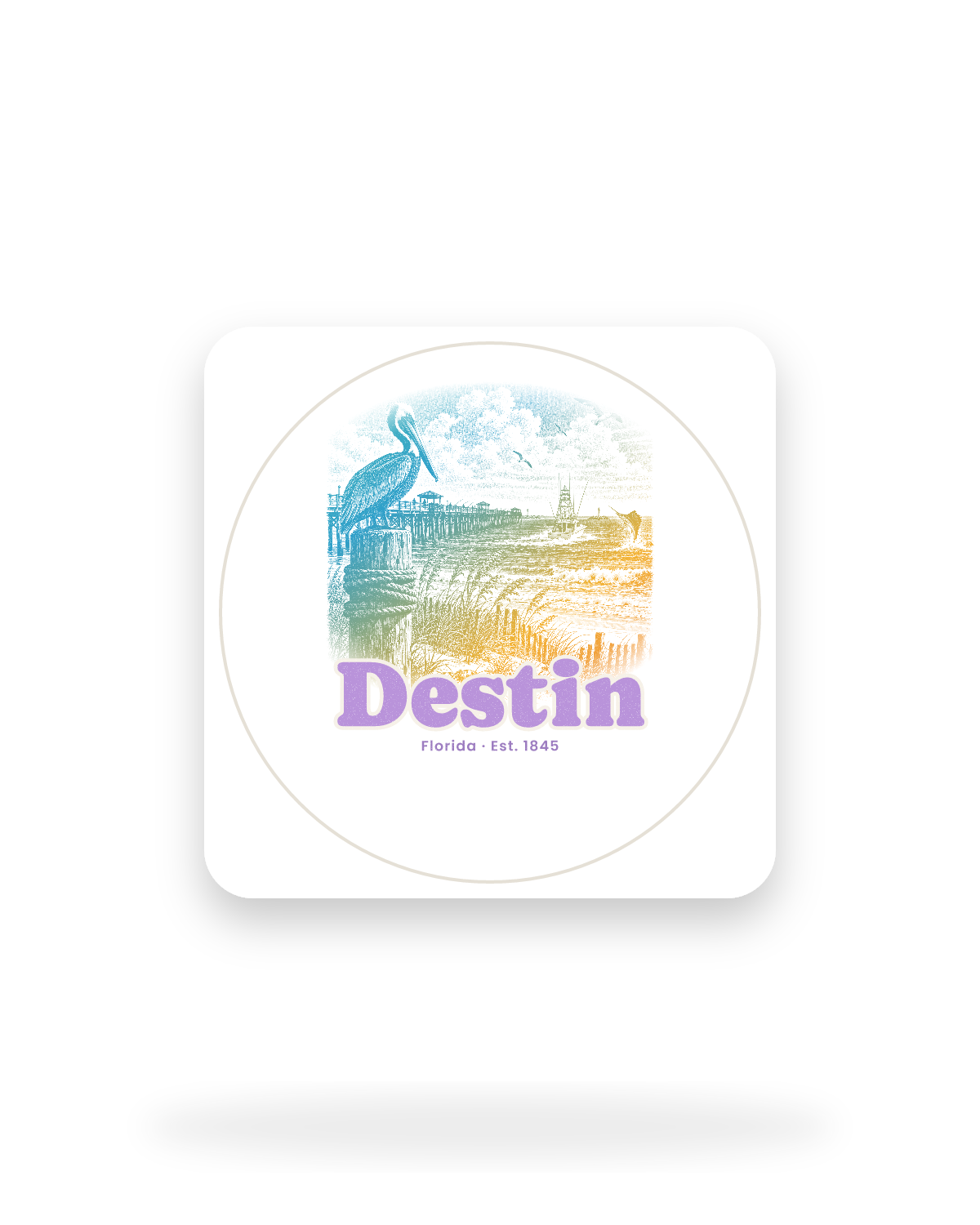 Destin Pier Pelican Kiss-Cut Sticker in White