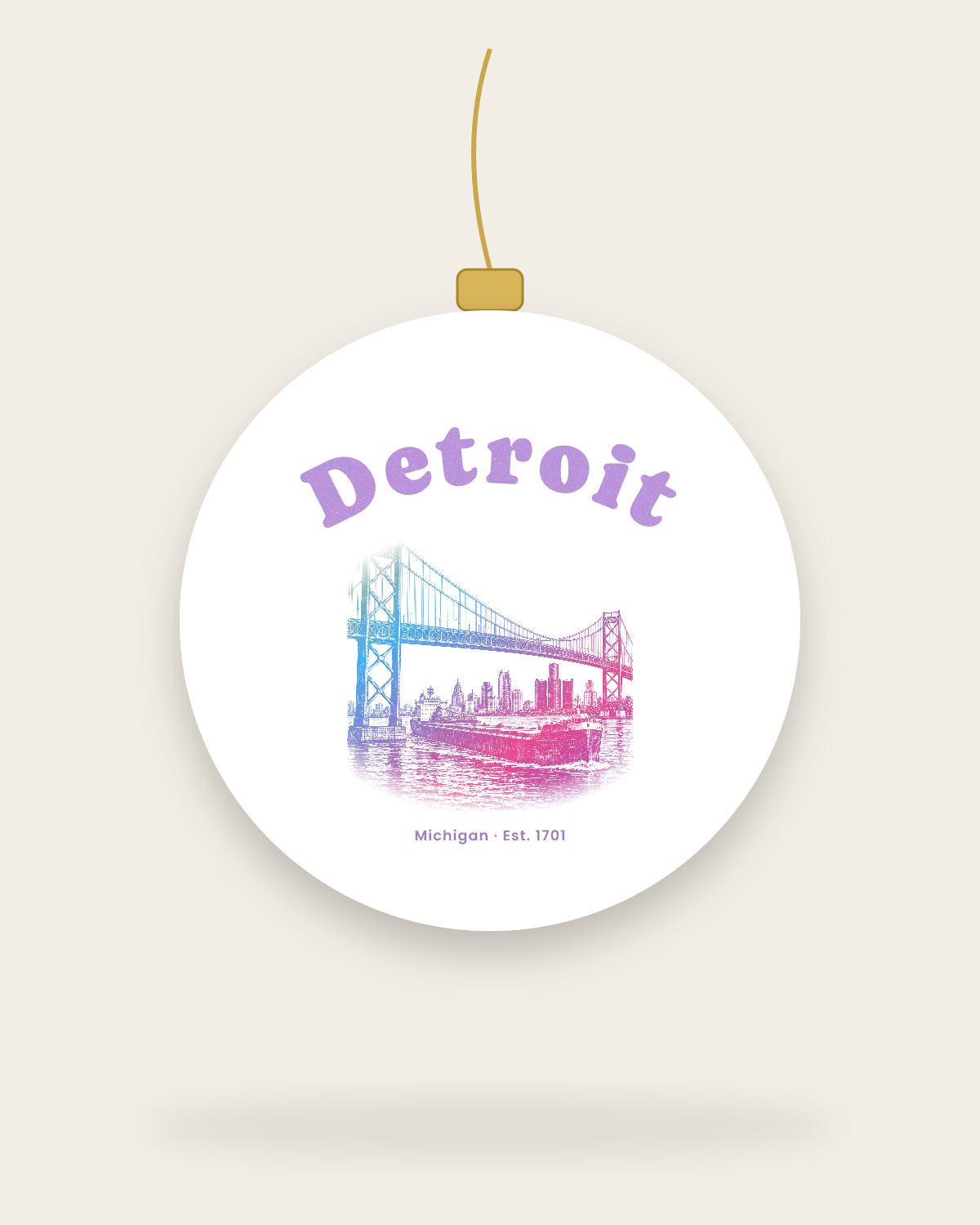 Detroit Ambassador Bridge Ceramic Ornament in White