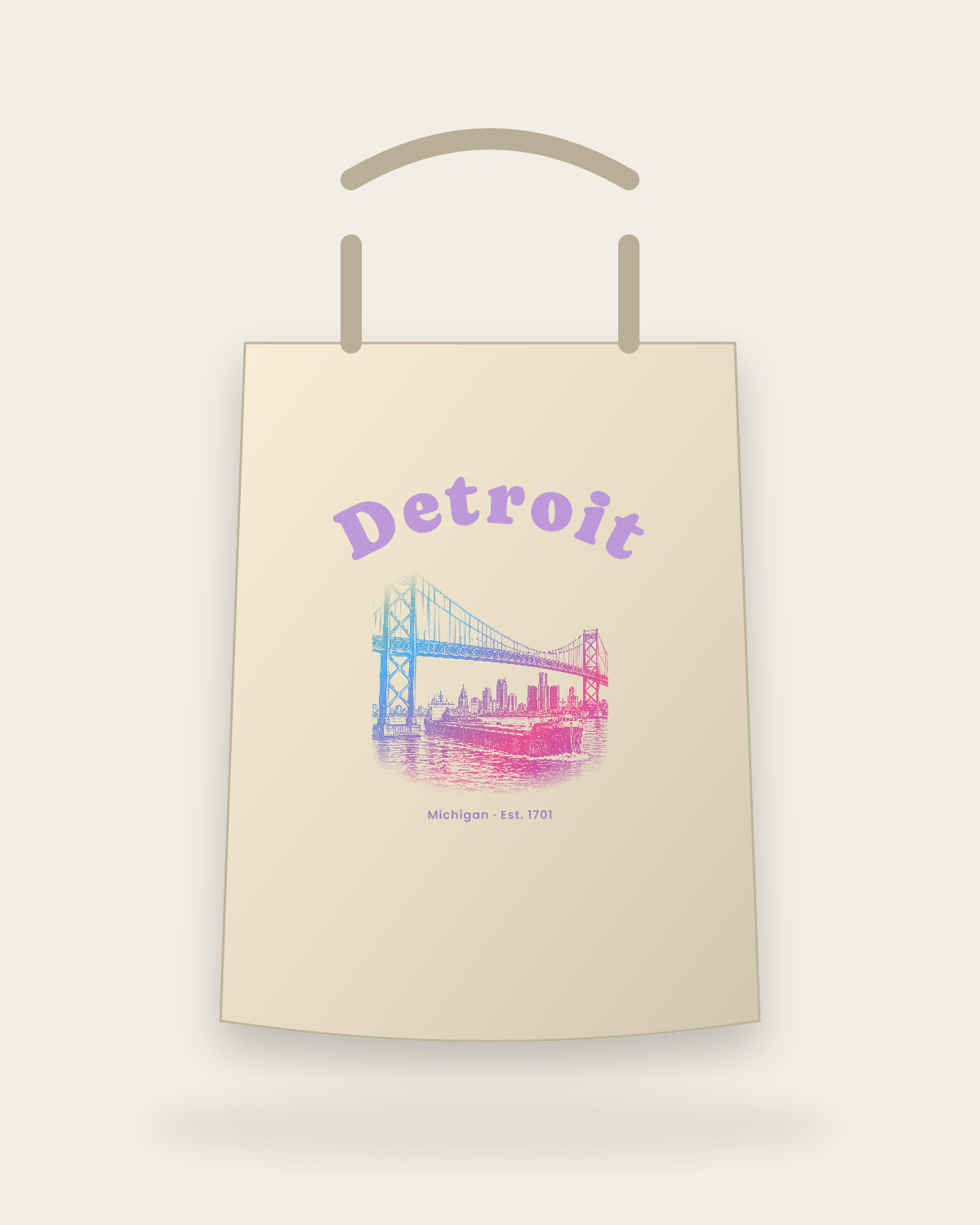 Detroit Ambassador Bridge Canvas Tote in Beige