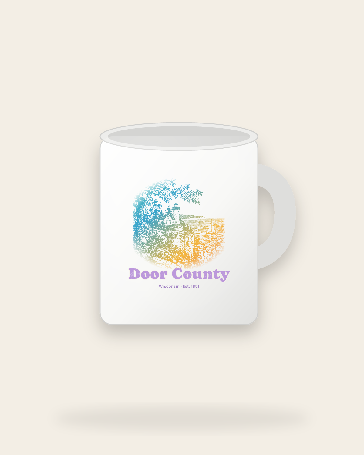 Door County Cherry Blossom Lighthouse Ceramic Mug 11oz in White