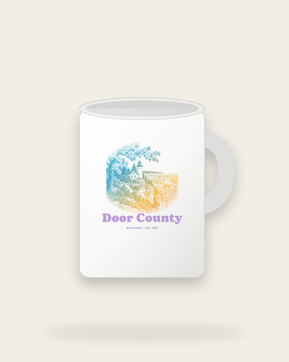 Door County Cherry Blossom Lighthouse Ceramic Mug 15oz in White
