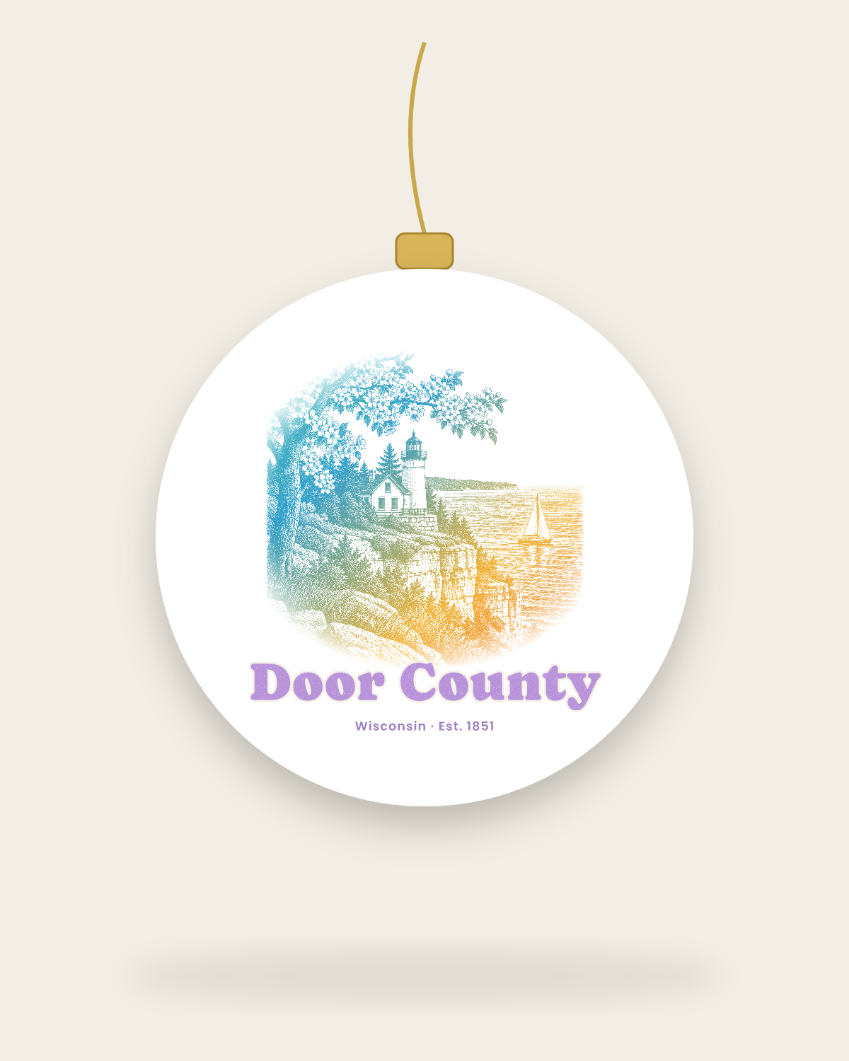 Door County Cherry Blossom Lighthouse Ceramic Ornament in White