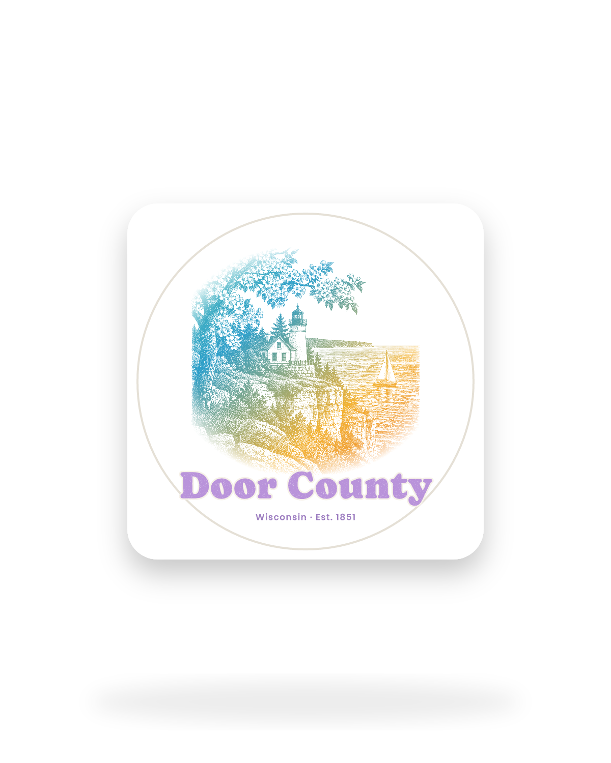 Door County Cherry Blossom Lighthouse Kiss-Cut Sticker in White