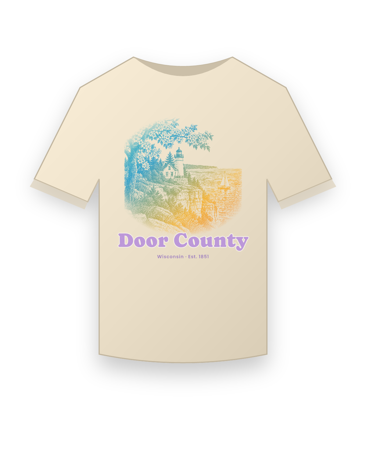 Door County Cherry Blossom Lighthouse Organic Cotton Tee in Natural