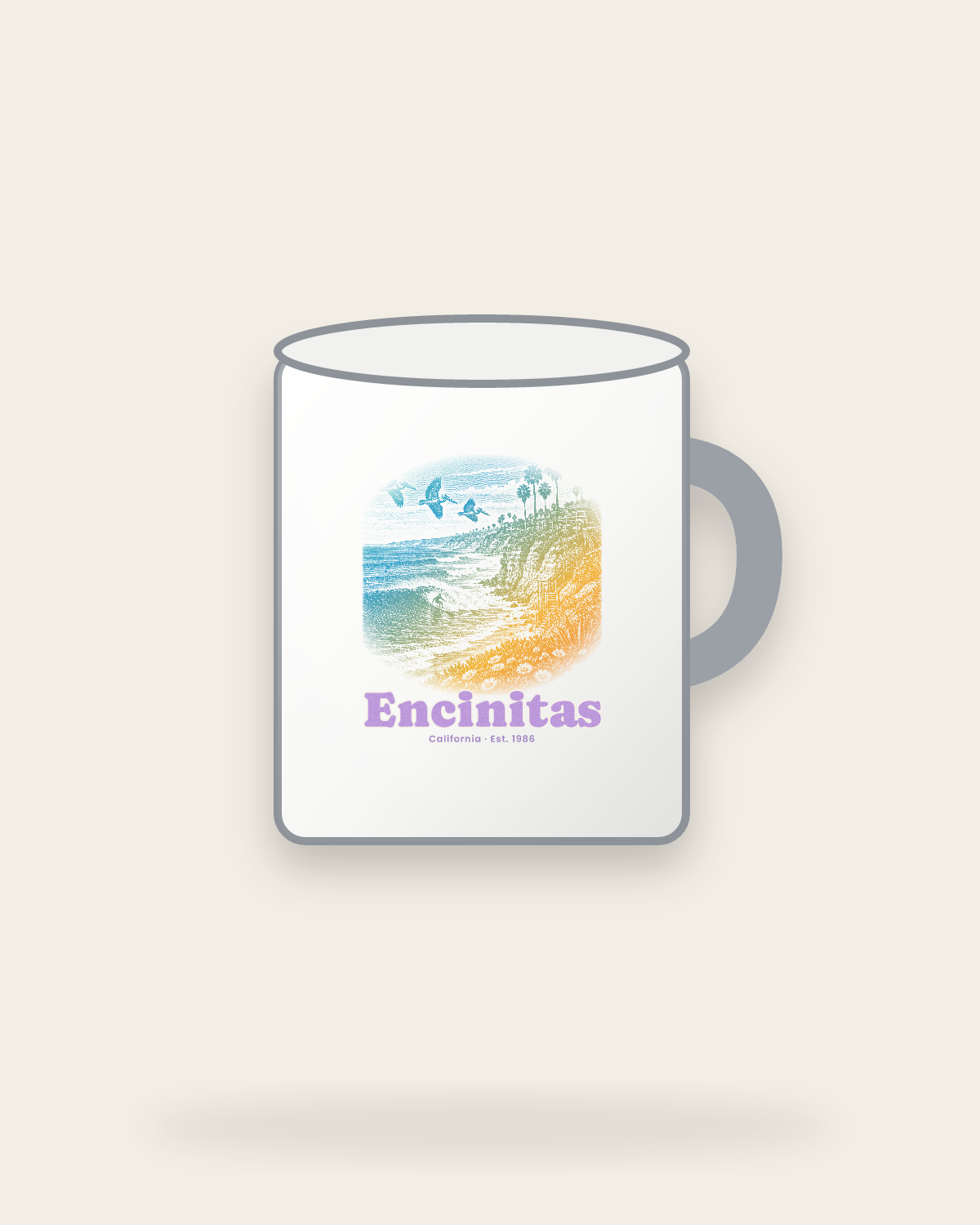 Encinitas Reef Break Enamel Camp Mug in White
