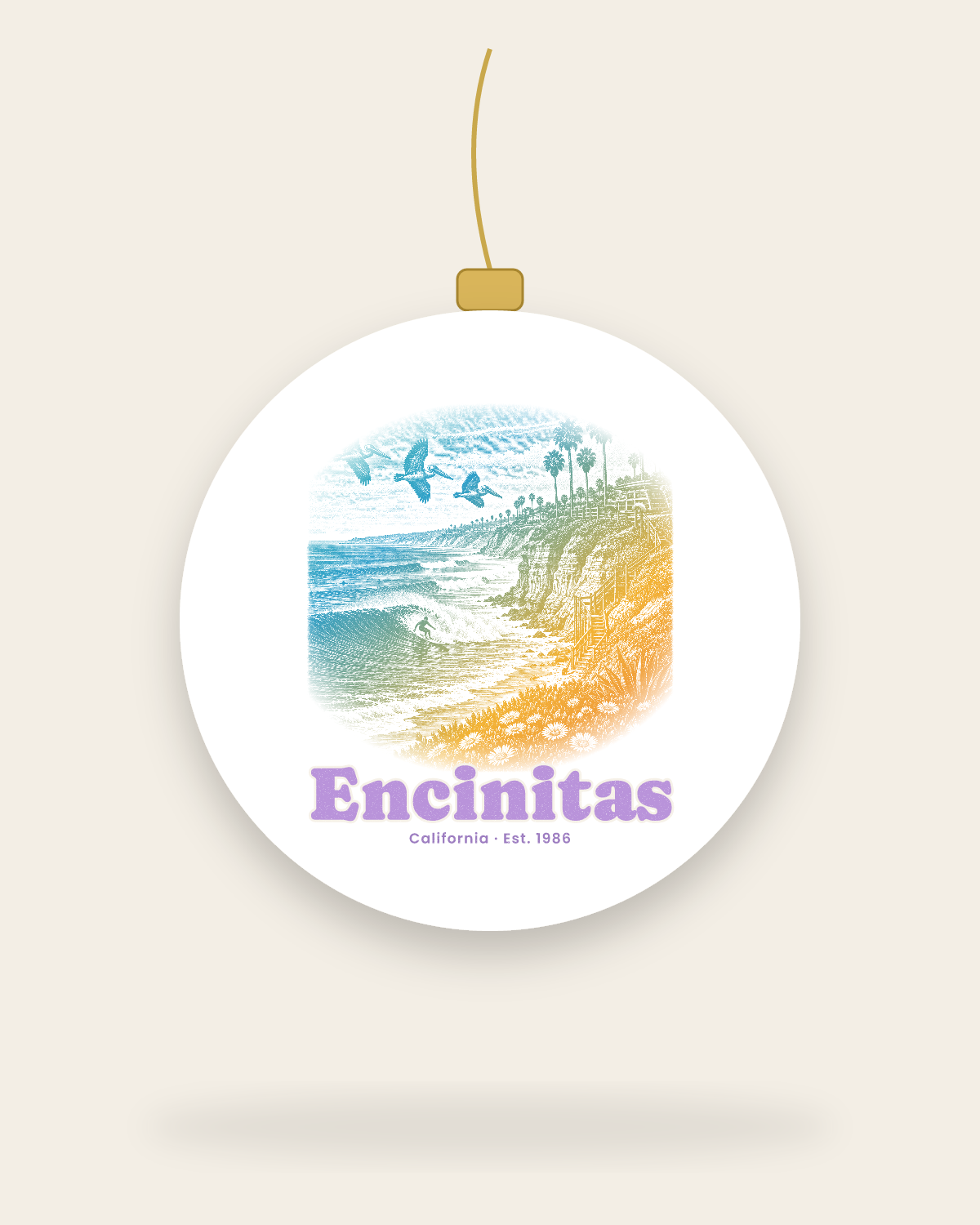Encinitas Reef Break Ceramic Ornament in White