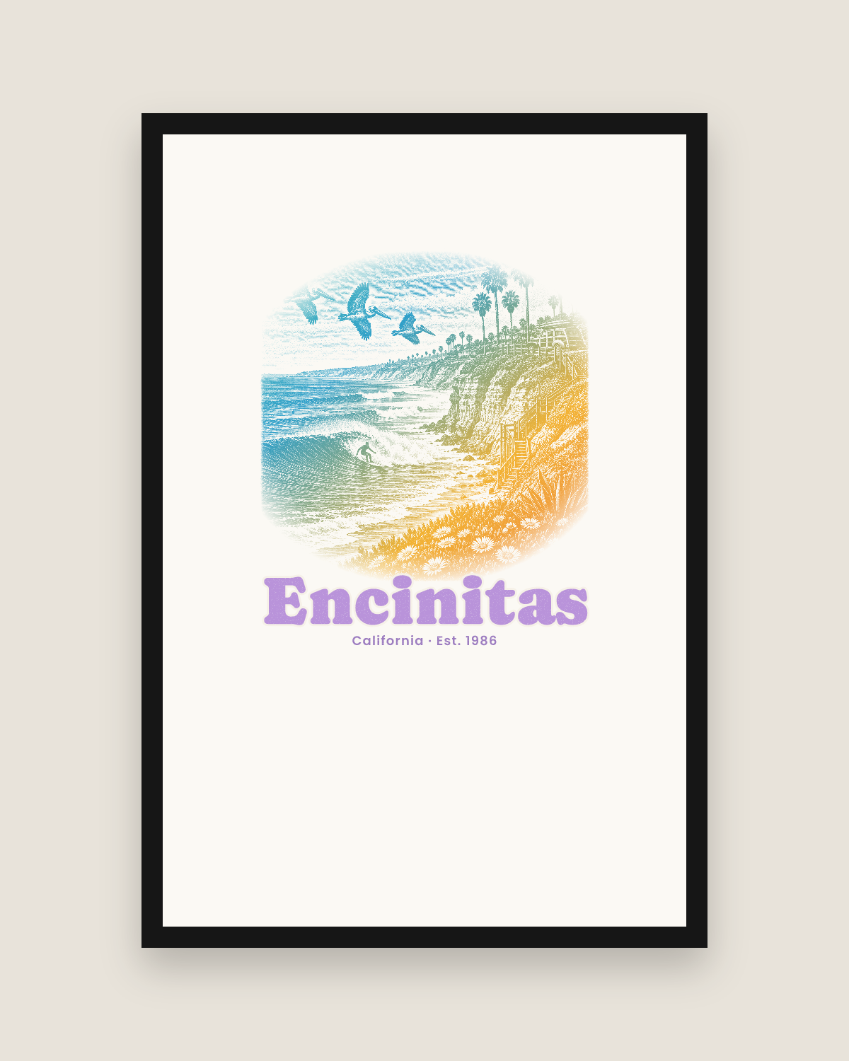Encinitas Reef Break Matte Poster in White