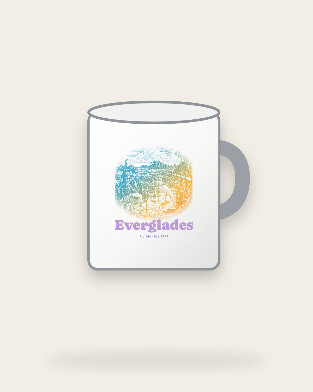 Everglades Wading Birds Enamel Camp Mug in White