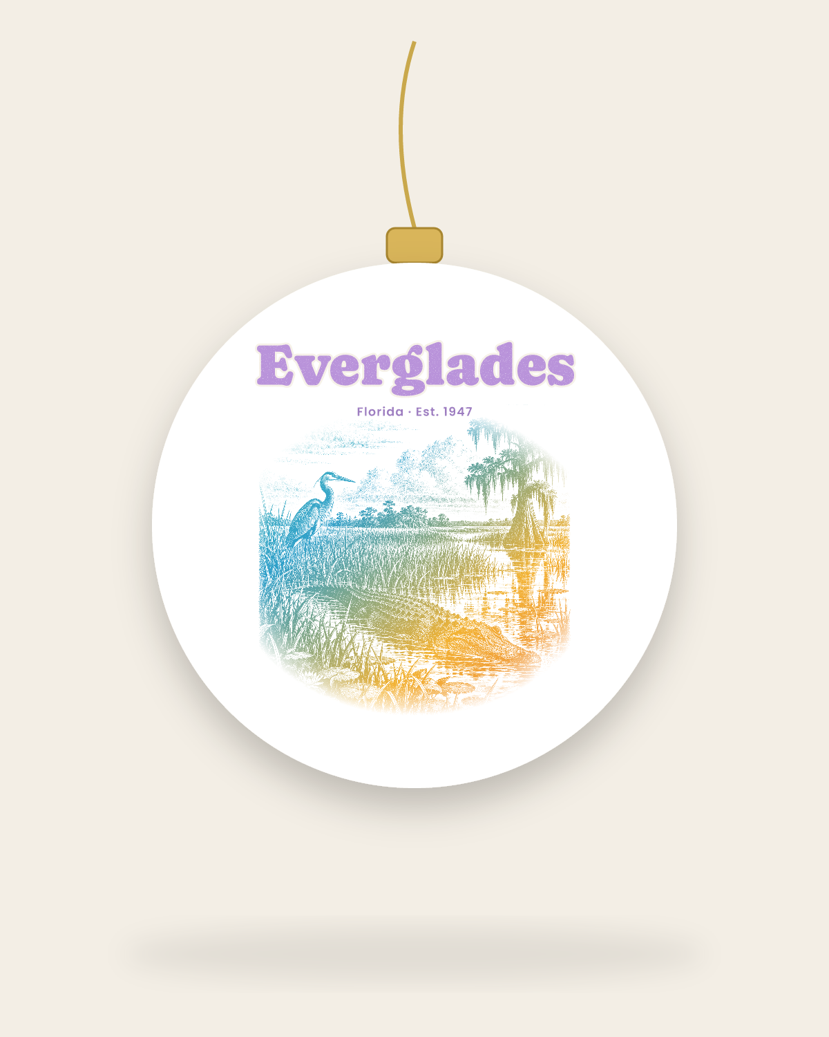 Everglades Sawgrass Gator Ceramic Ornament in White