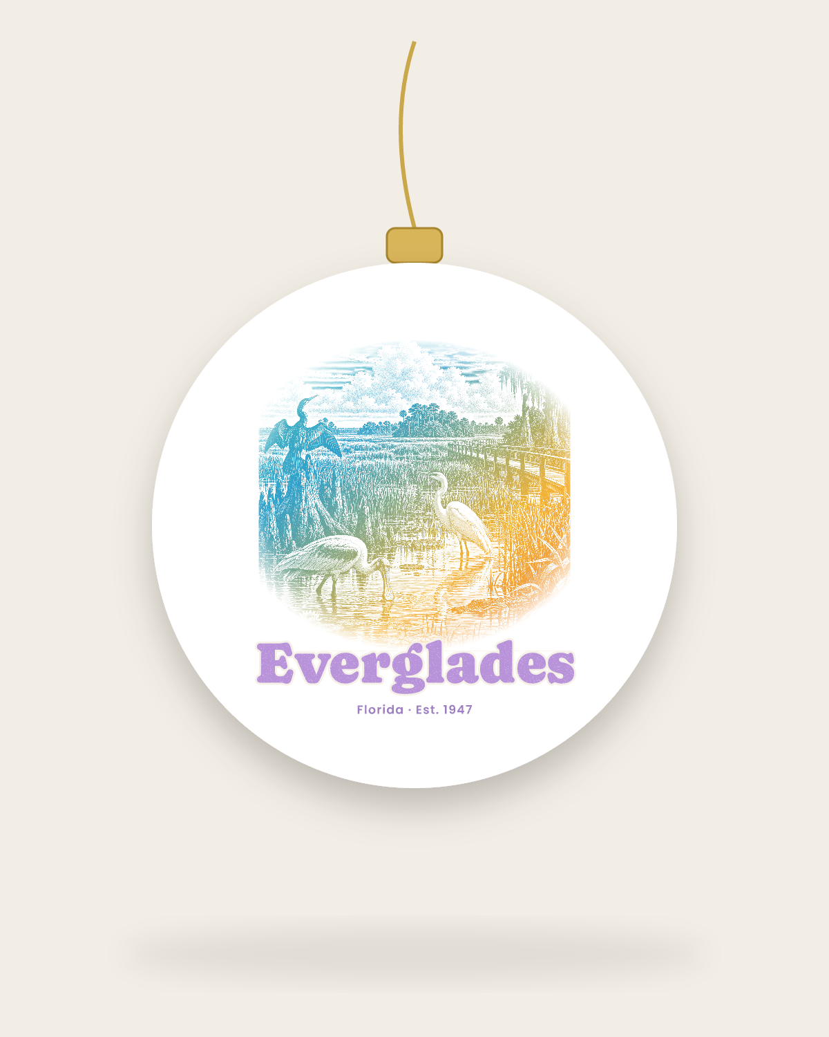 Everglades Wading Birds Ceramic Ornament in White