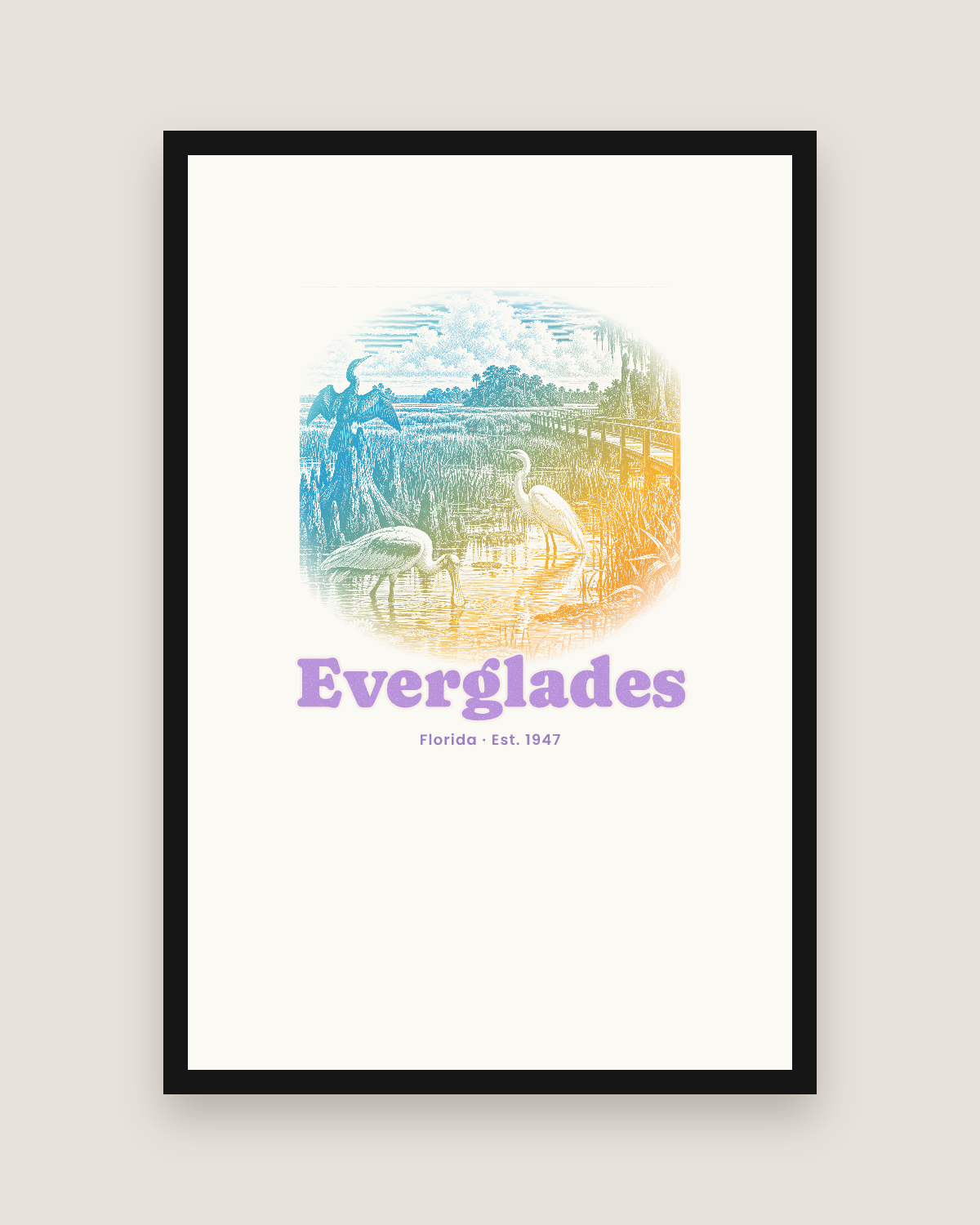 Everglades Wading Birds Matte Poster in White