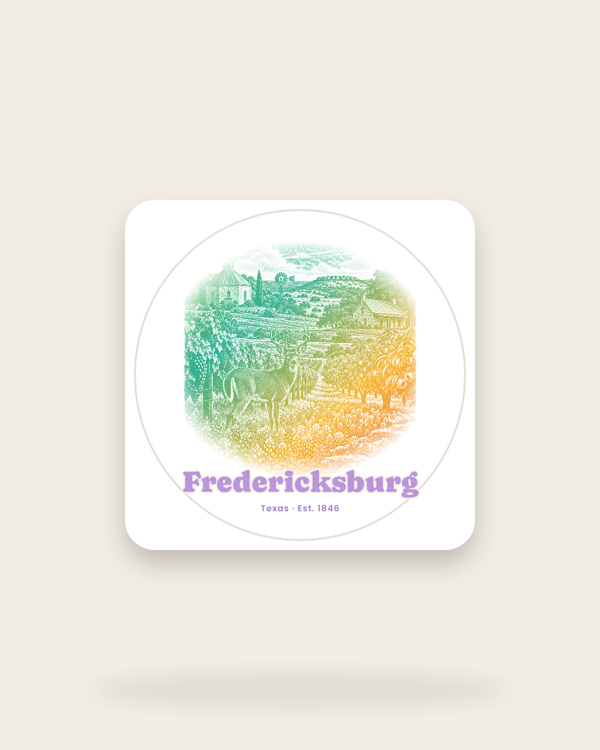 Fredericksburg Hill Country Vines Kiss-Cut Sticker in White