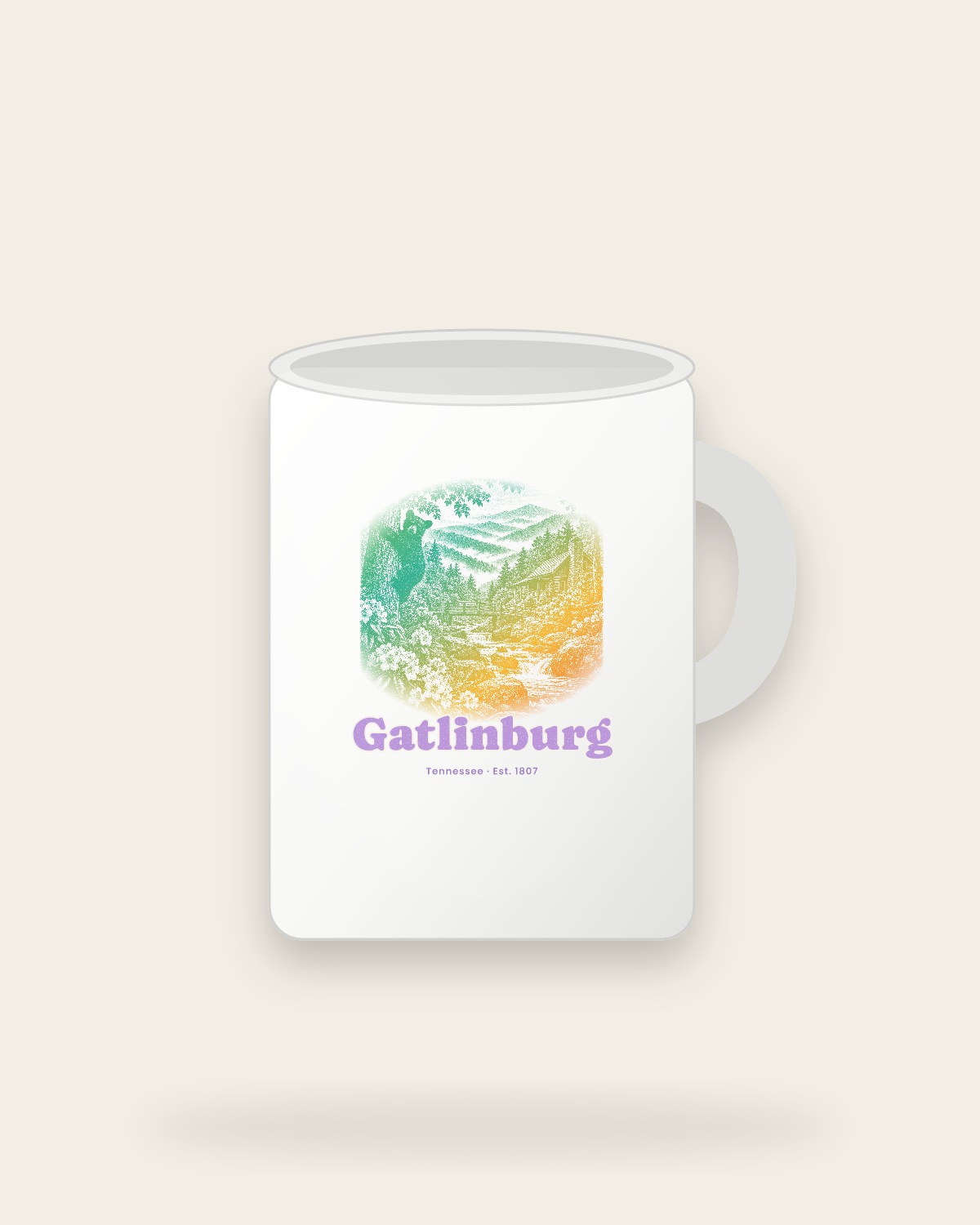 Gatlinburg Cabin Creek Bear Ceramic Mug 15oz in White