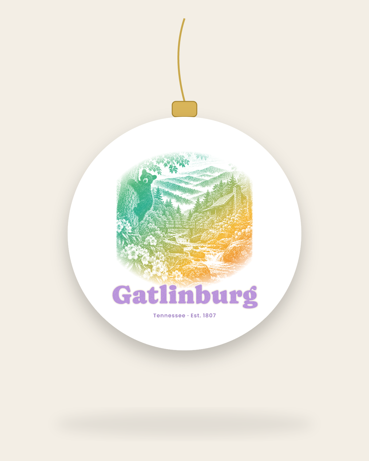 Gatlinburg Cabin Creek Bear Ceramic Ornament in White