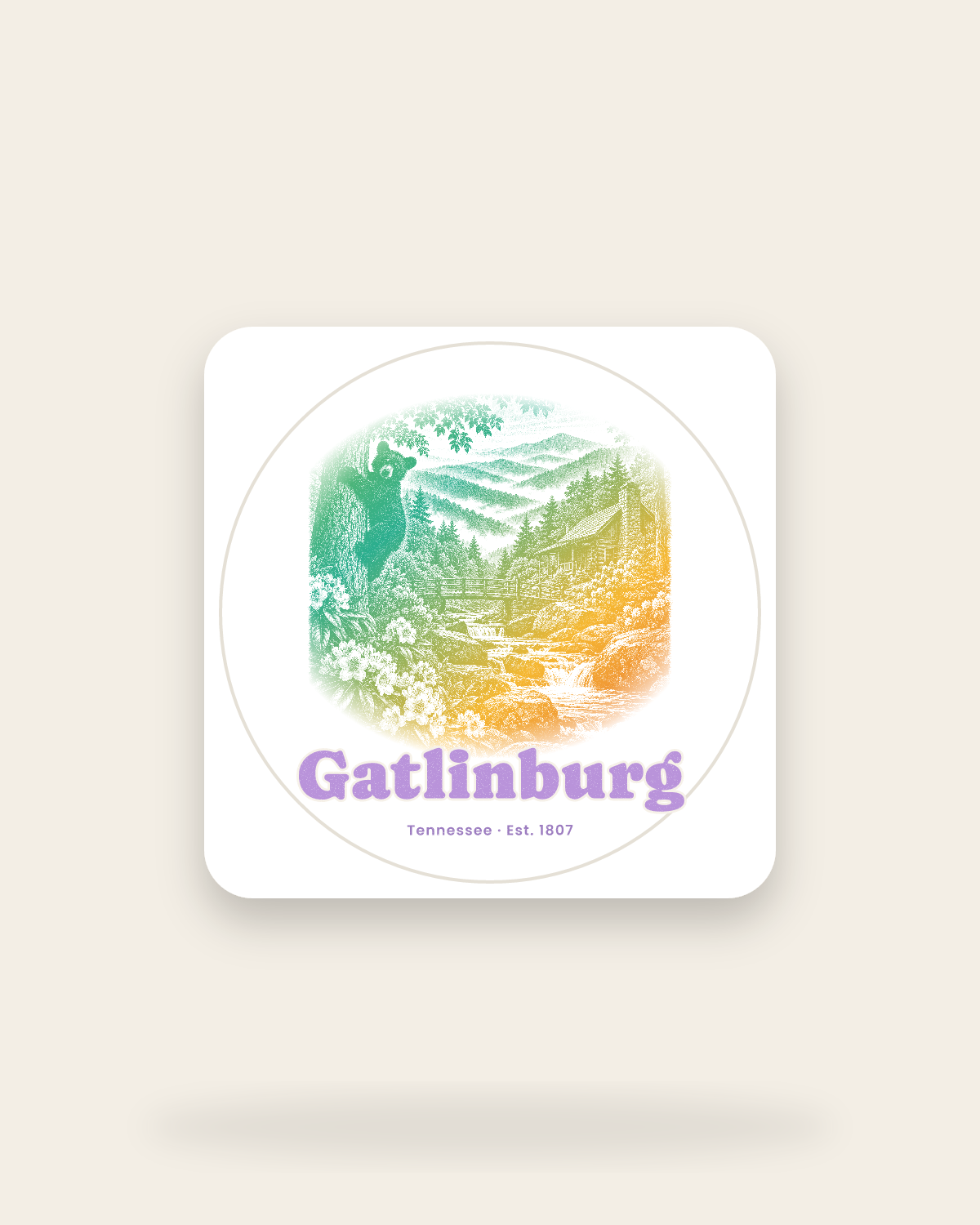 Gatlinburg Cabin Creek Bear Kiss-Cut Sticker in White
