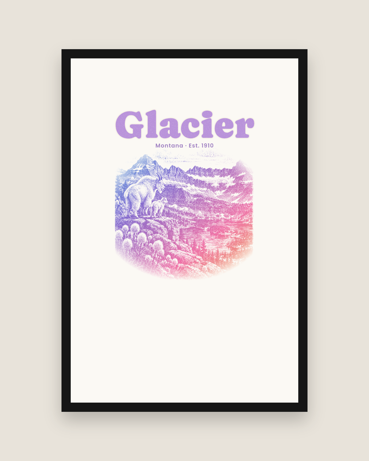 Glacier Logan Pass Goats Matte Poster in White