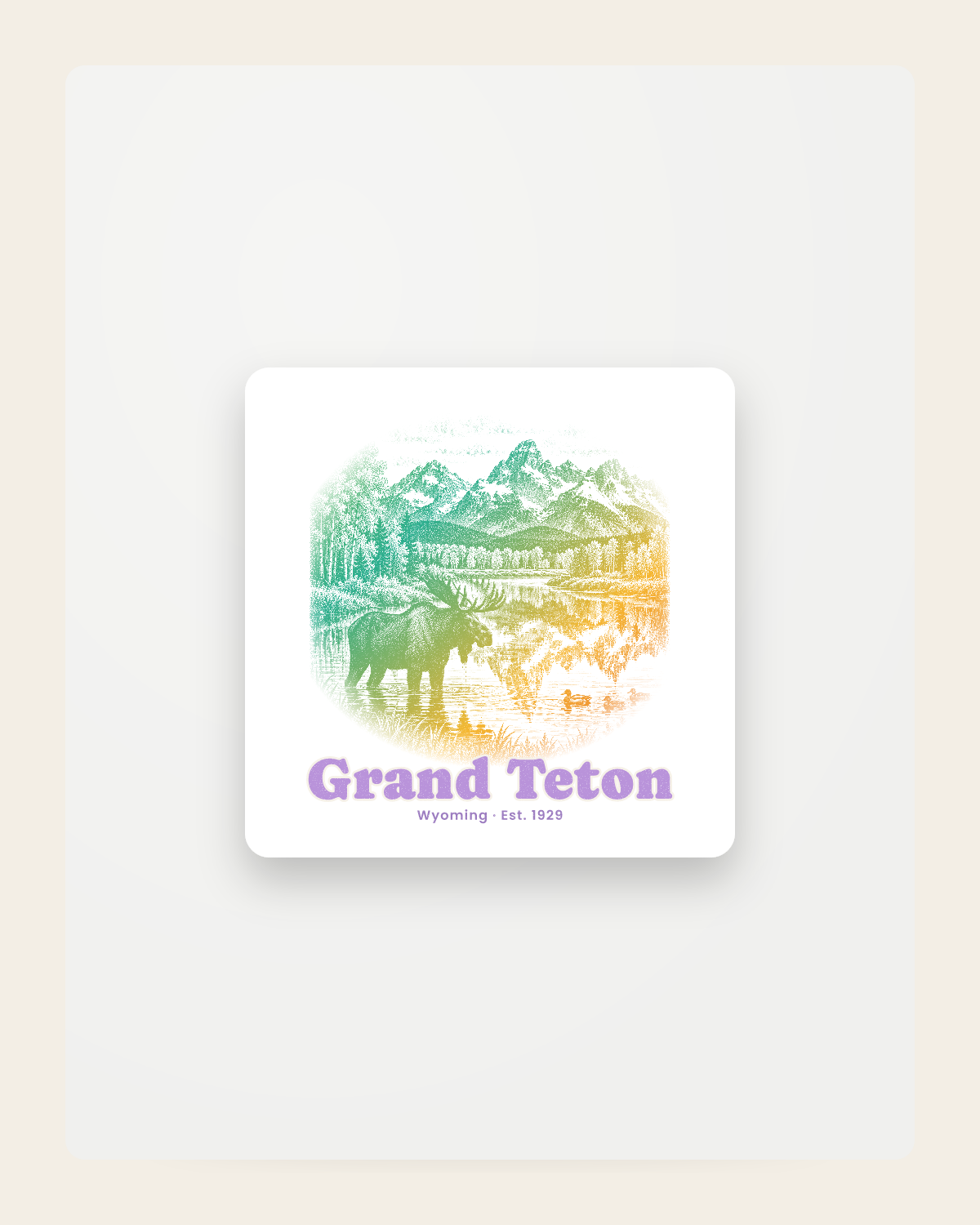 Grand Teton Oxbow Bend Moose Fridge Magnet in White