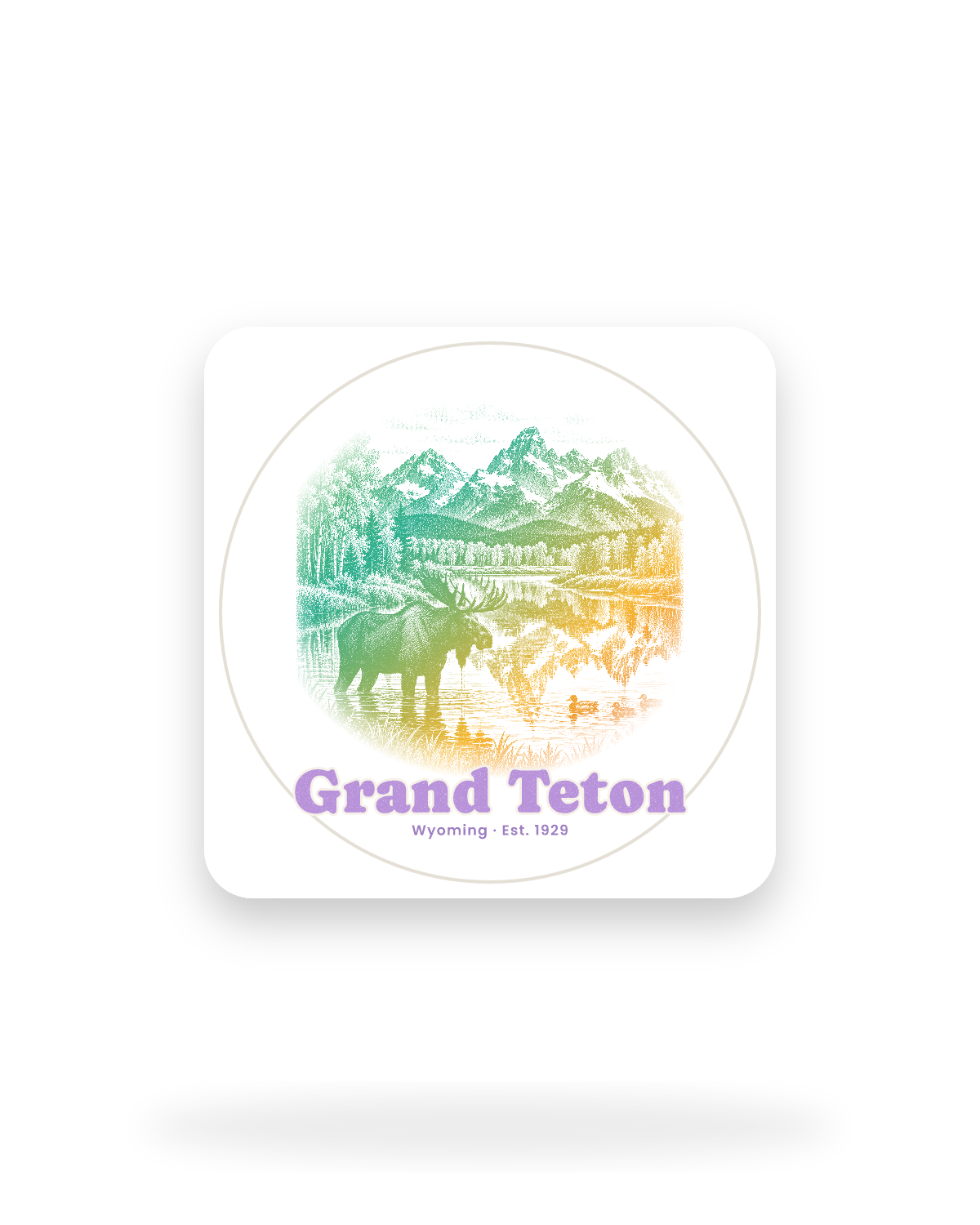 Grand Teton Oxbow Bend Moose Kiss-Cut Sticker in White