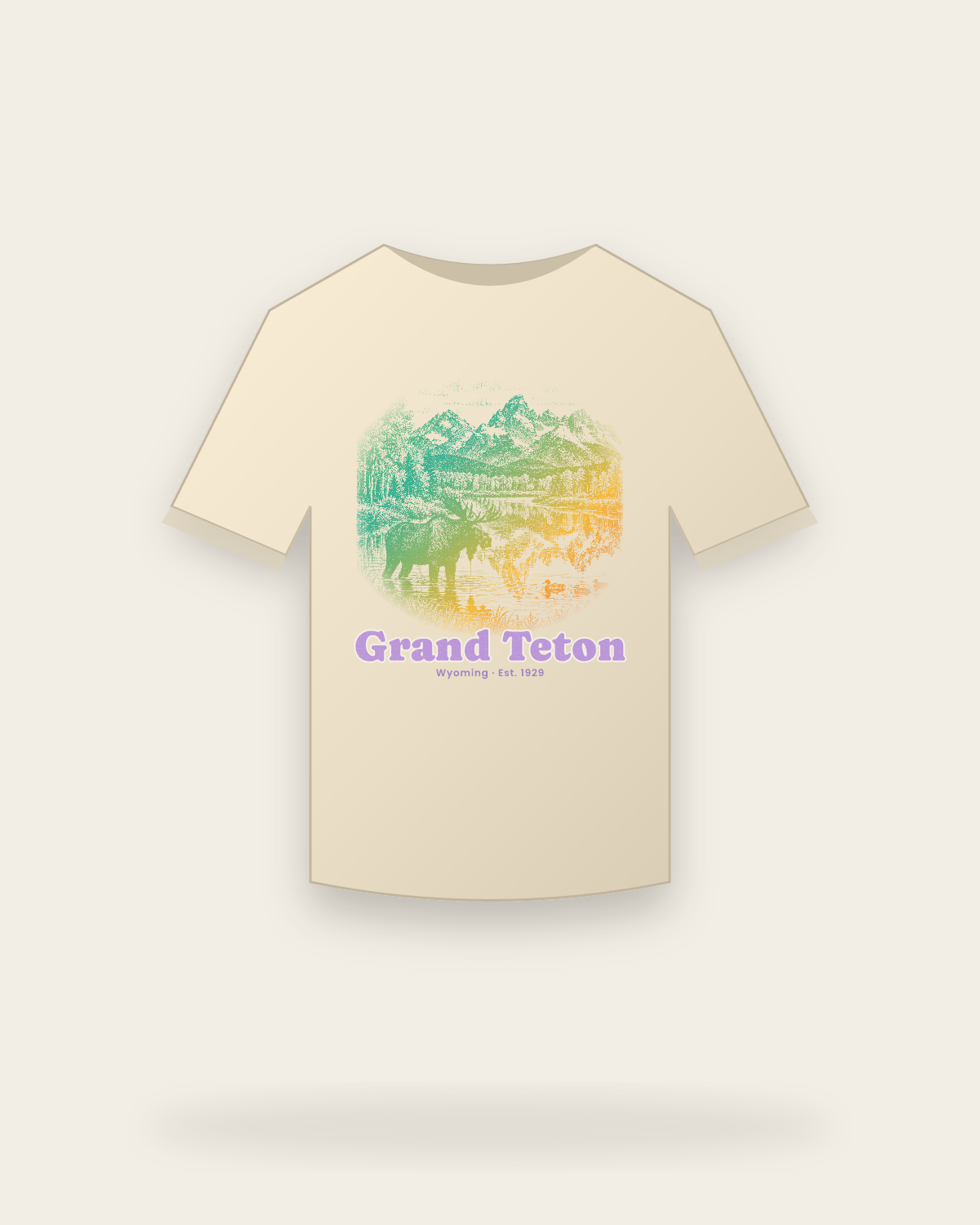 Grand Teton Oxbow Bend Moose Organic Cotton Tee in Natural