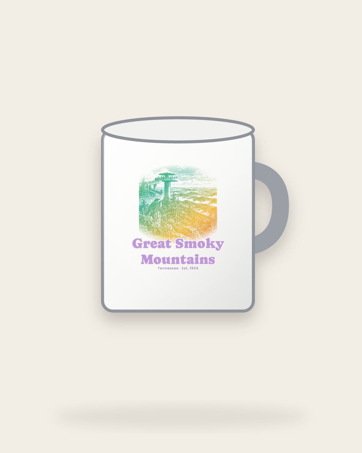 Great Smoky Mountains Clingmans Dome Enamel Camp Mug in White