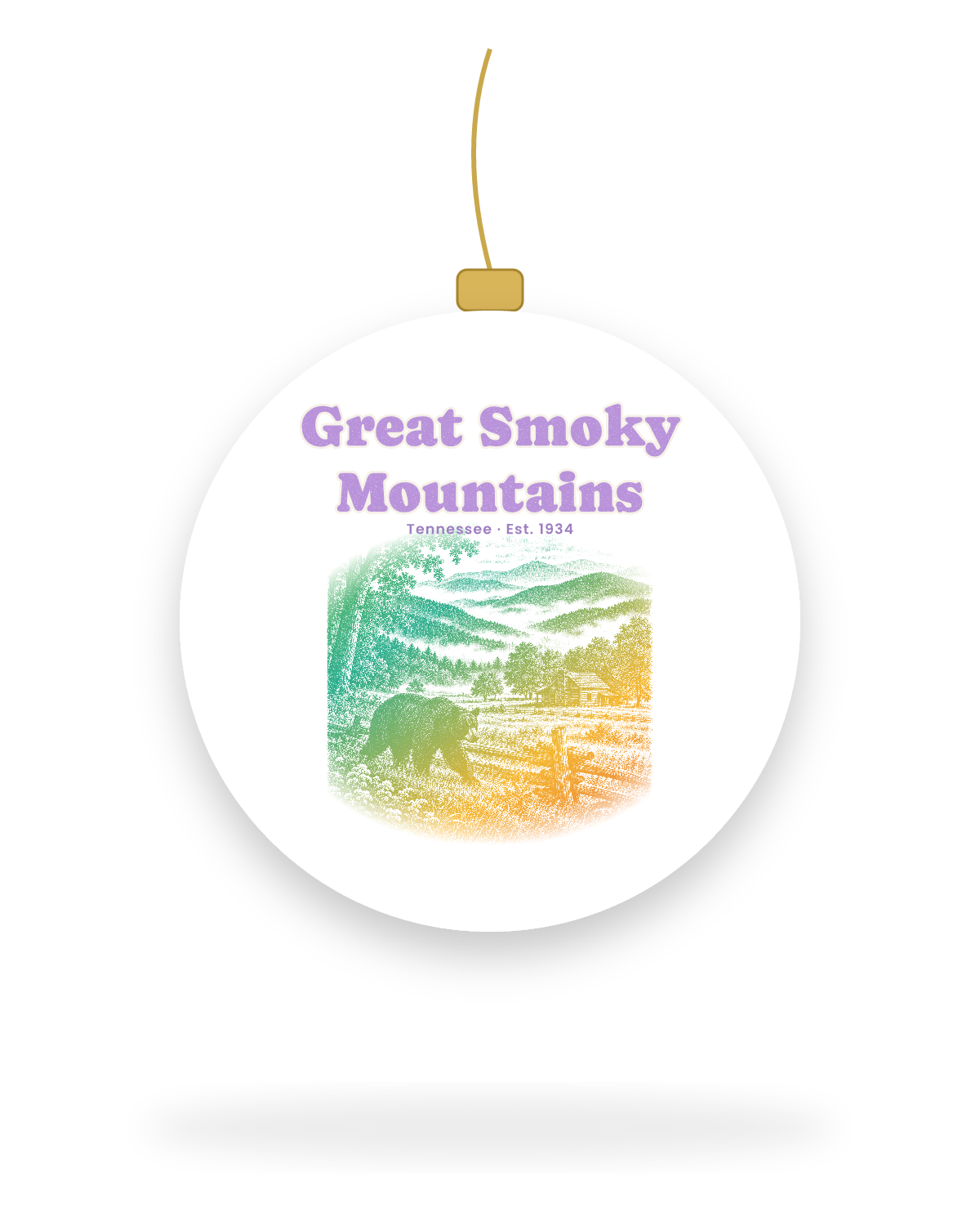 Great Smoky Mountains Cades Cove Bear Ceramic Ornament in White