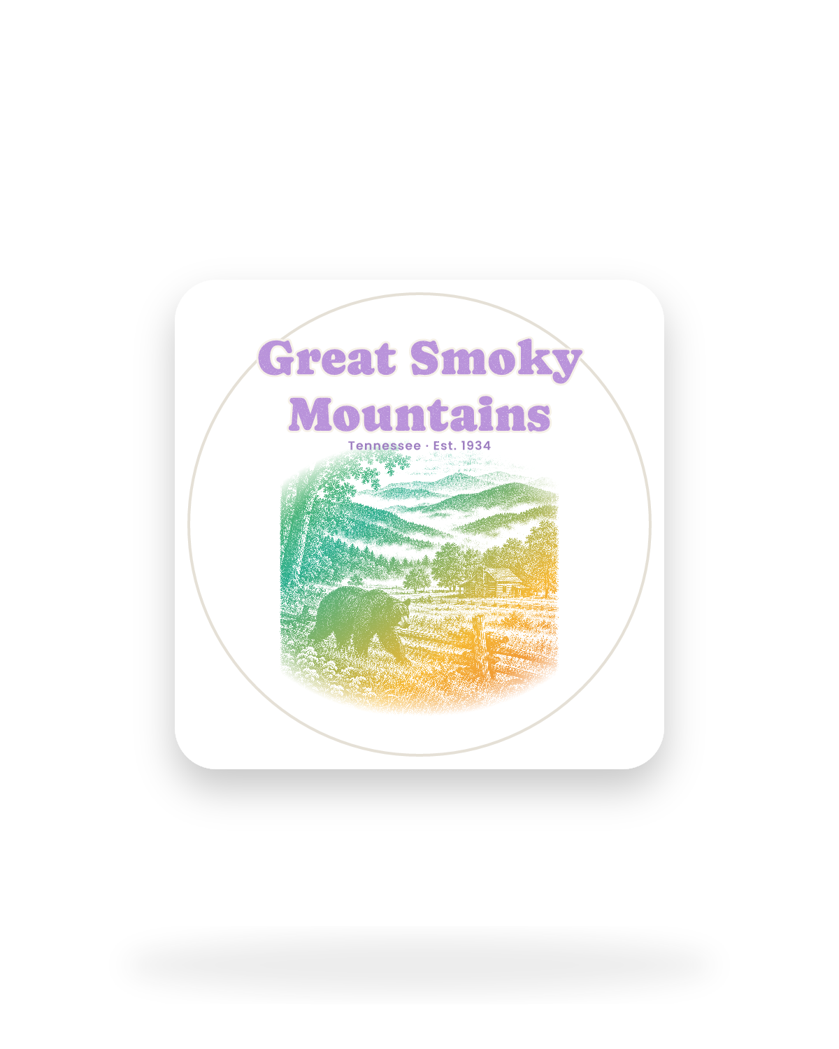 Great Smoky Mountains Cades Cove Bear Kiss-Cut Sticker in White