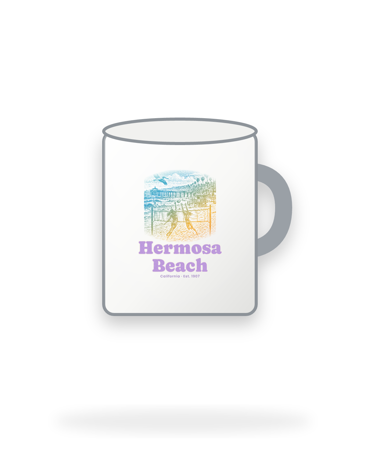 Hermosa Beach Beach Volleyball Enamel Camp Mug in White