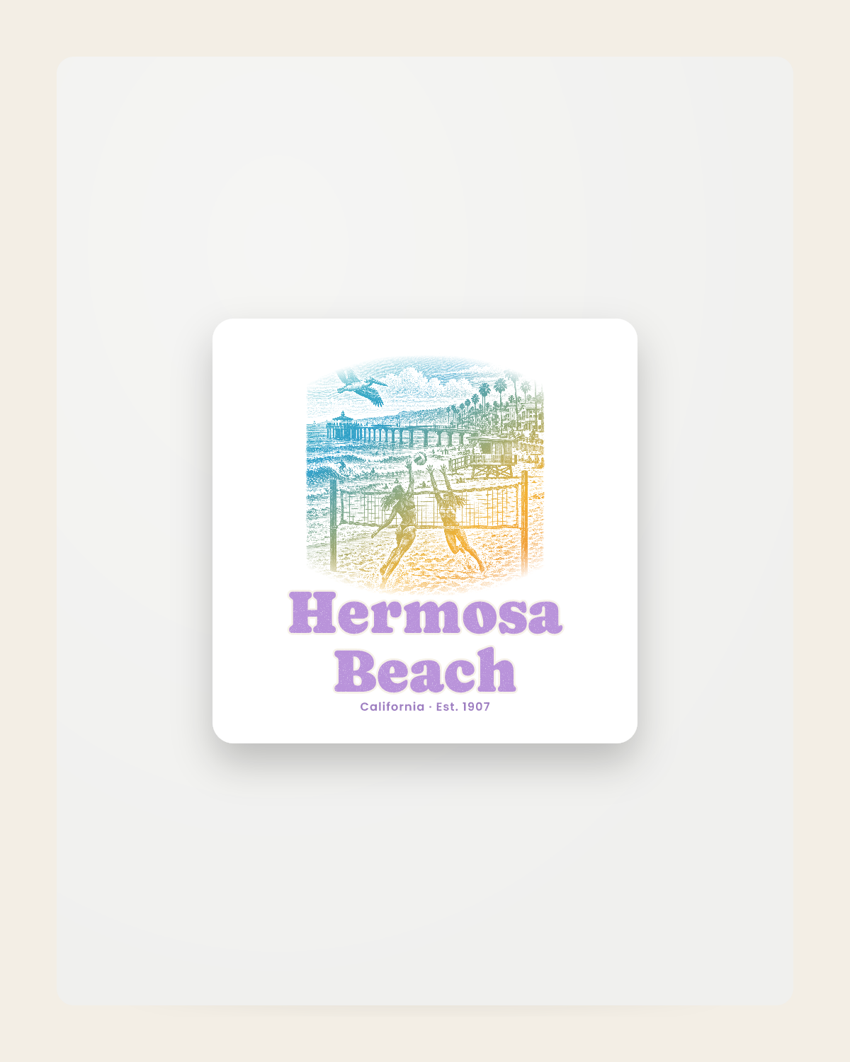 Hermosa Beach Beach Volleyball Fridge Magnet in White