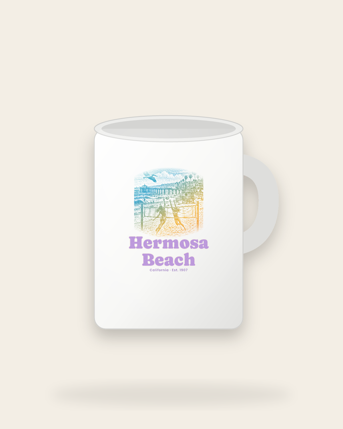 Hermosa Beach Beach Volleyball Ceramic Mug 15oz in White