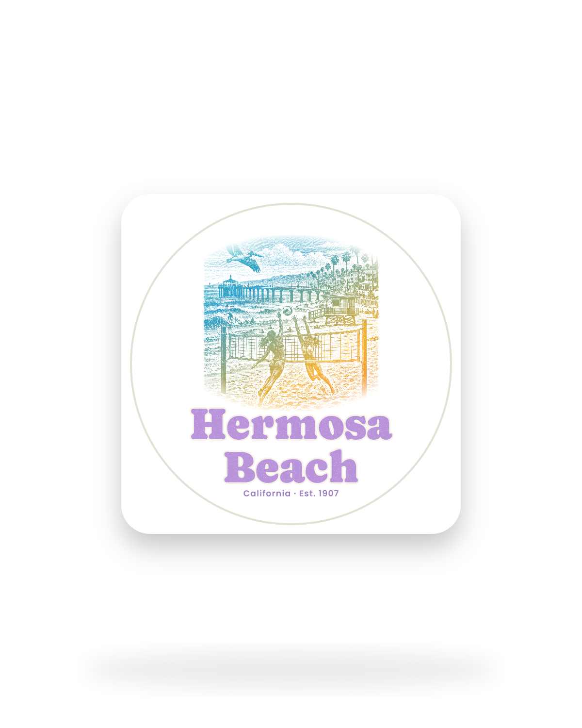 Hermosa Beach Beach Volleyball Kiss-Cut Sticker in White