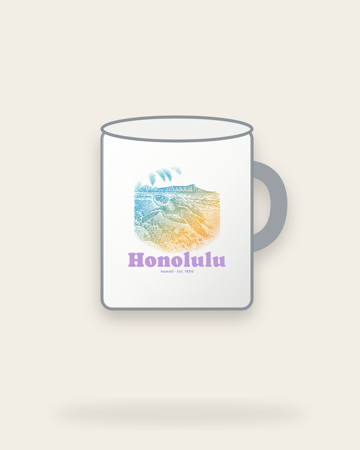 Honolulu Sea Turtle Enamel Camp Mug in White