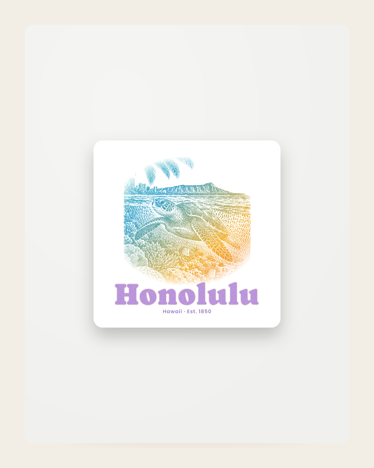 Honolulu Sea Turtle Fridge Magnet in White