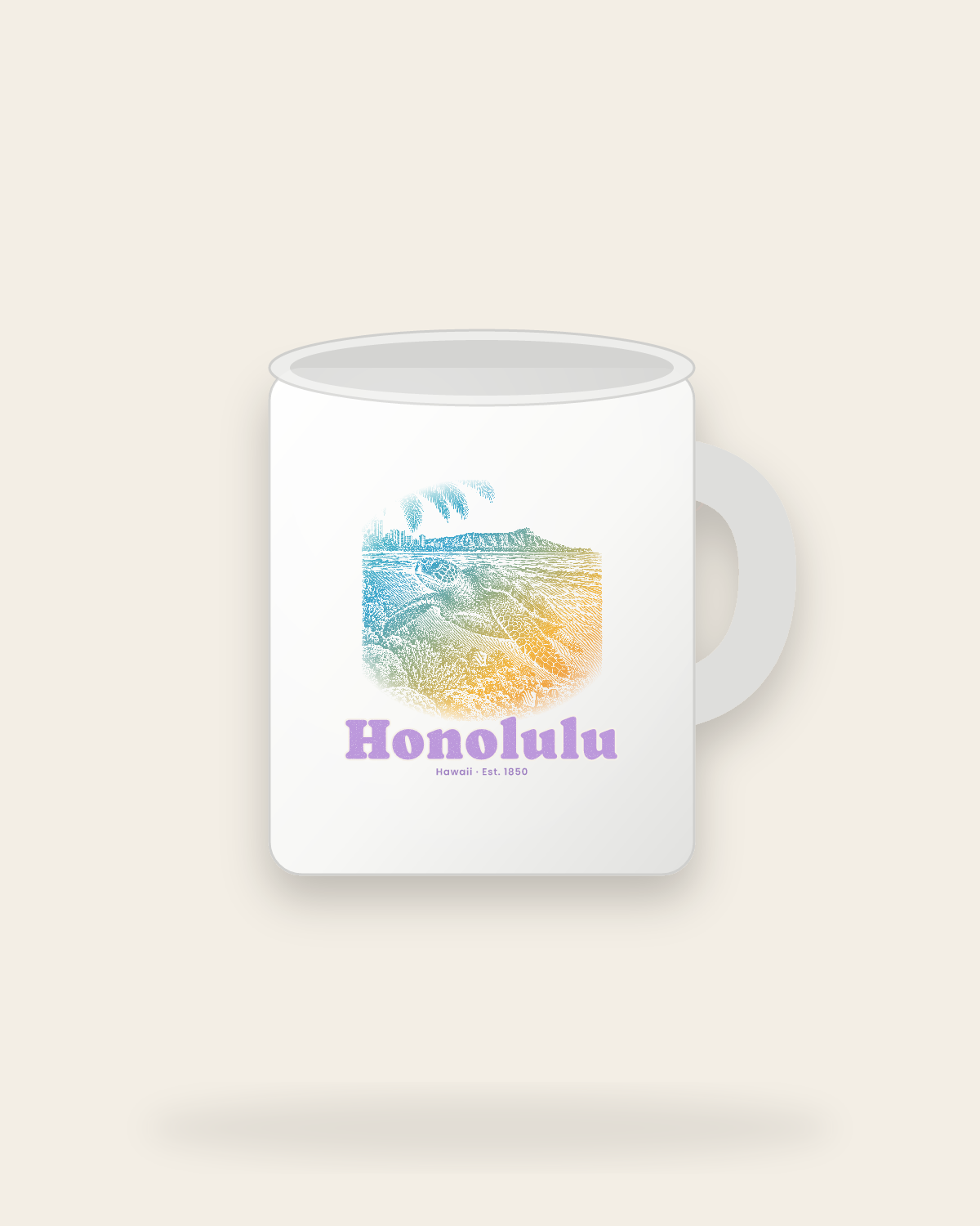 Honolulu Sea Turtle Ceramic Mug 11oz in White