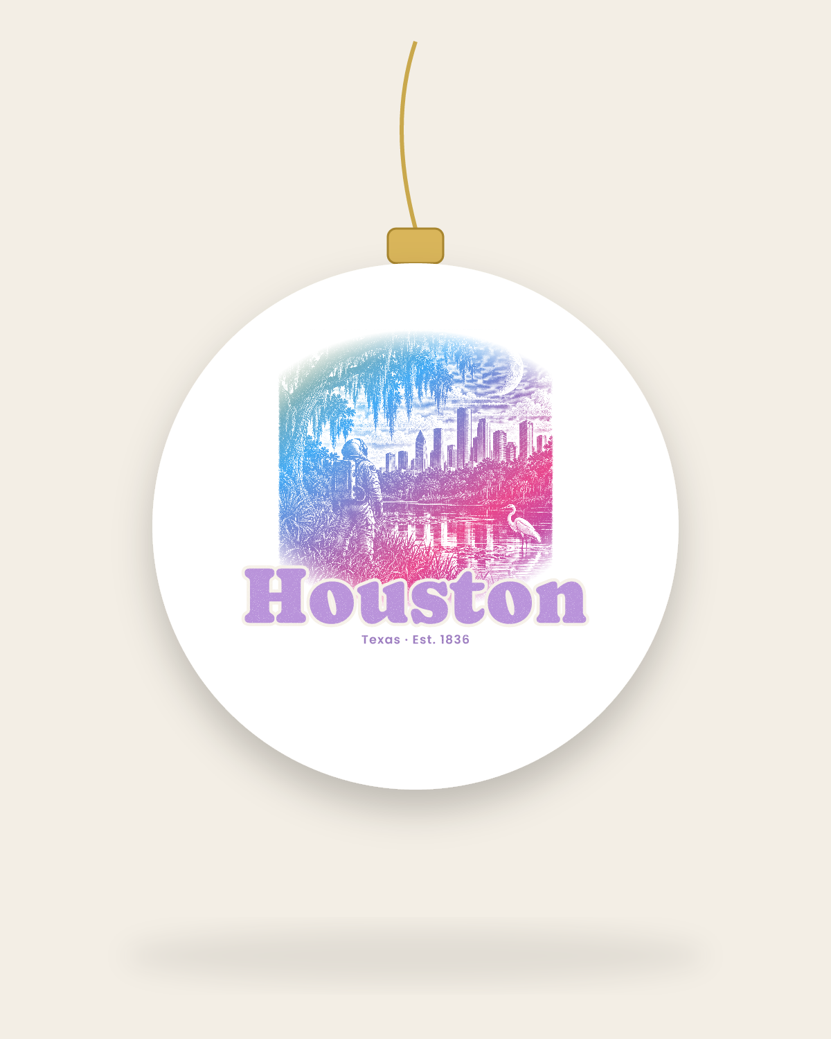 Houston Bayou Moon Ceramic Ornament in White