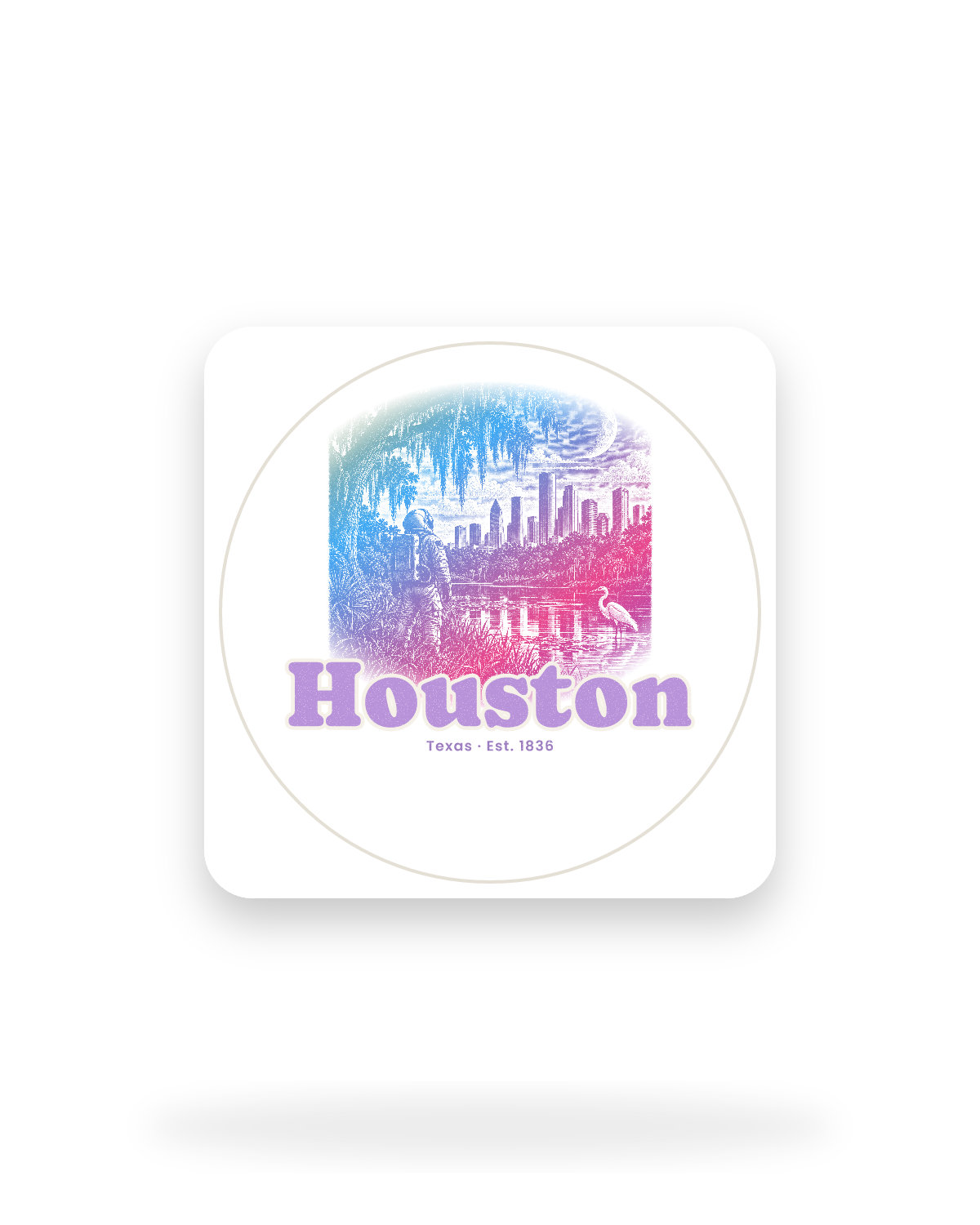 Houston Bayou Moon Kiss-Cut Sticker in White