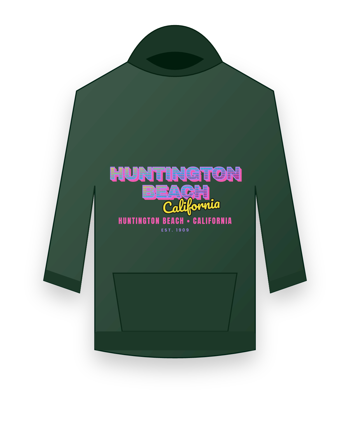 Huntington Beach Music TV Hooded Sweatshirt in Forest Green