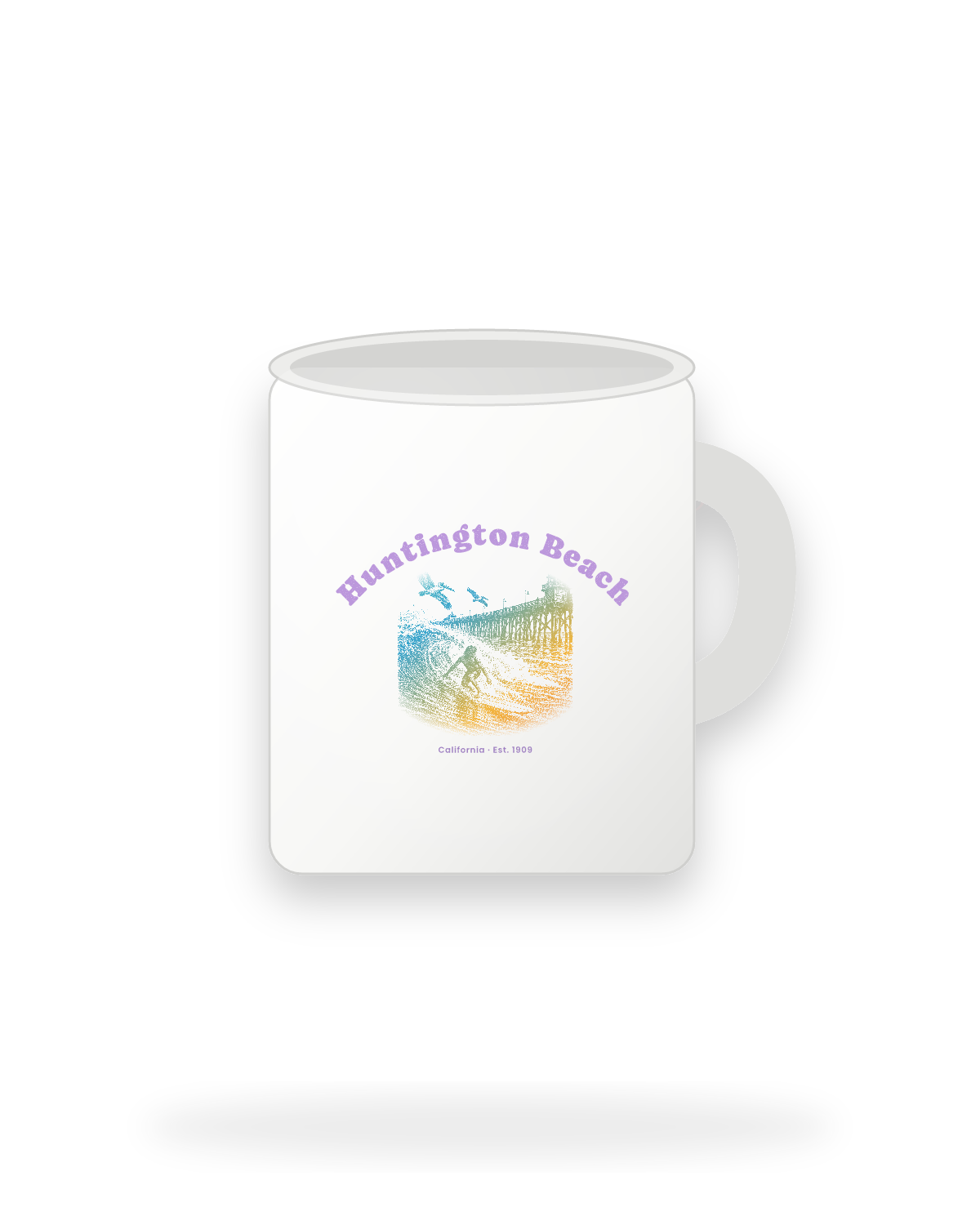 Huntington Beach Pier Surfer Ceramic Mug 11oz in White
