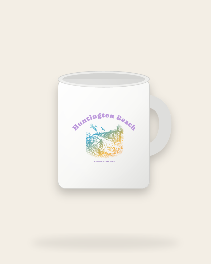 Huntington Beach Pier Surfer Ceramic Mug 11oz